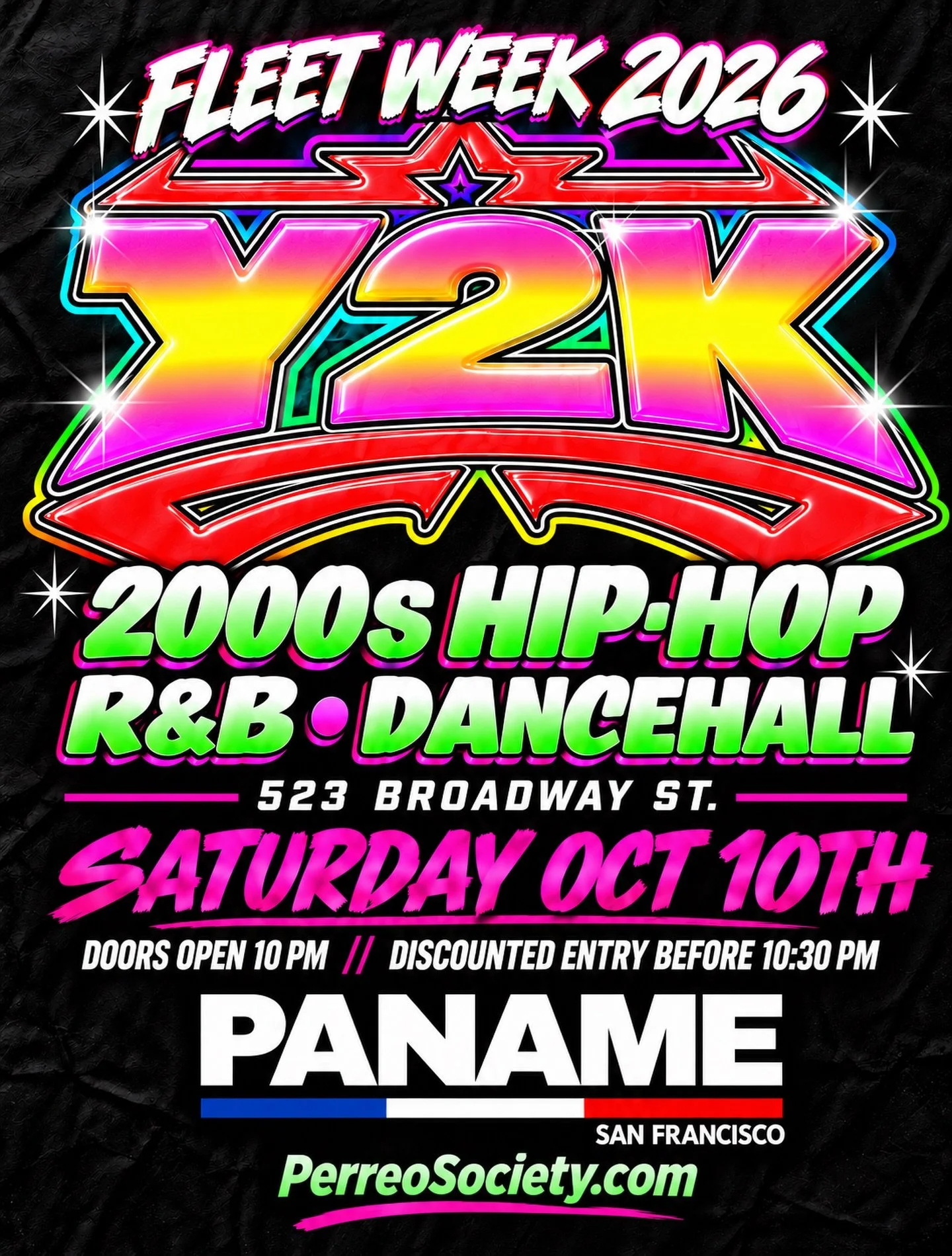 FLEET WEEK GOES Y2K 🔥

Your favorite 2000s Hip-Hop, R&amp;B &amp; Dancehall hits. One night. All the throwback energy. Meet us on the dance floor at PANAME!

📅 Saturday, October 10
📍 523 Broadway St., San Francisco
🕙 Doors open at 10 PM
⚡ Discoun