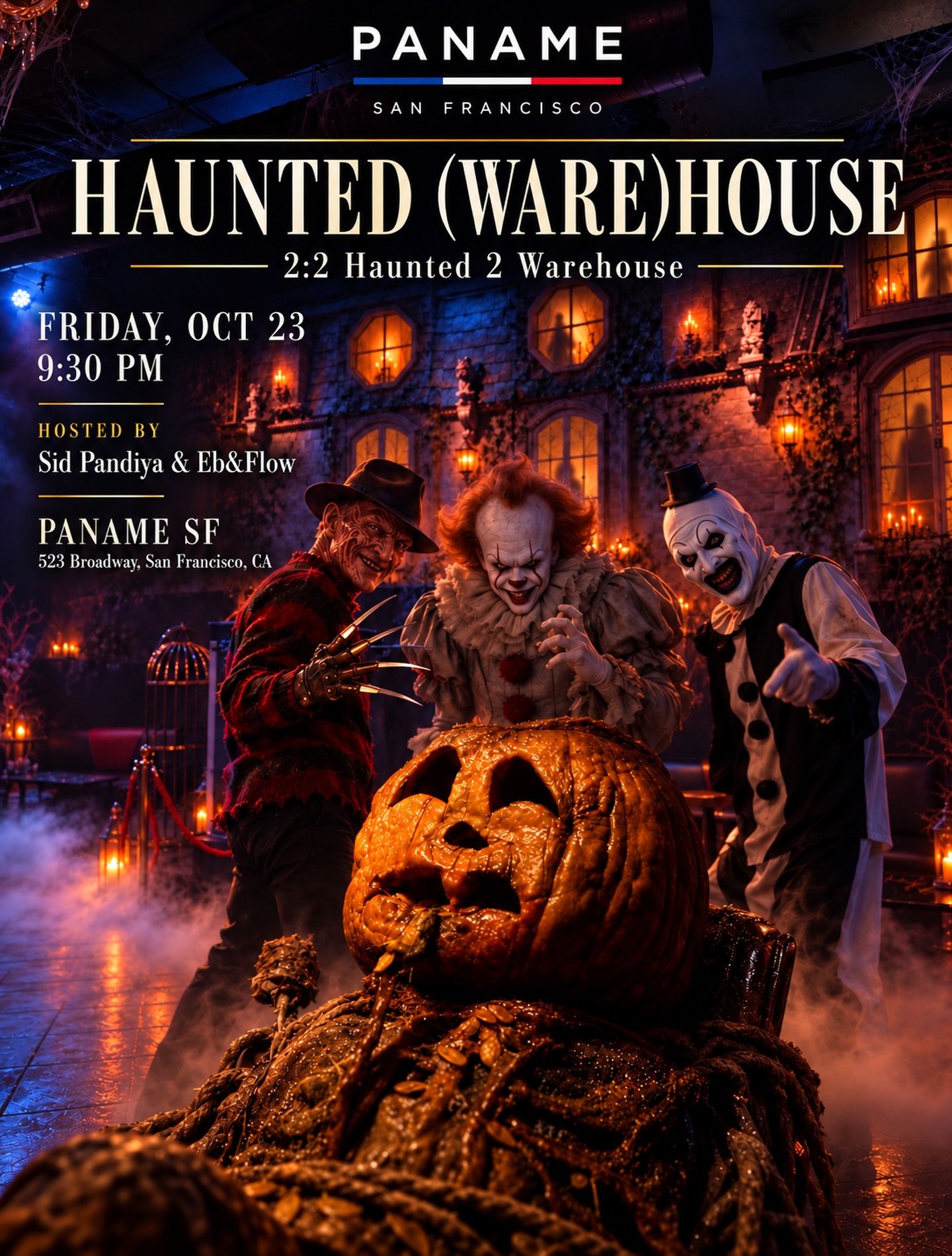 🎃 HAUNTED (WARE)HOUSE at PANAME 👻

You came to dance. They came for you.

Step inside a haunted house where the costumes are chilling and every shadow has company. Dress to haunt&mdash;and dare to join the party.

🗓 Friday, October 23
🕤 9:30 PM
H