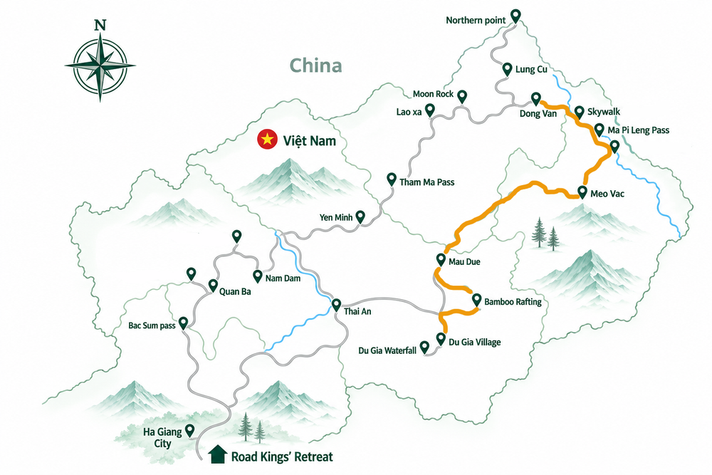 Day 2 route: Dong Van to Du Gia