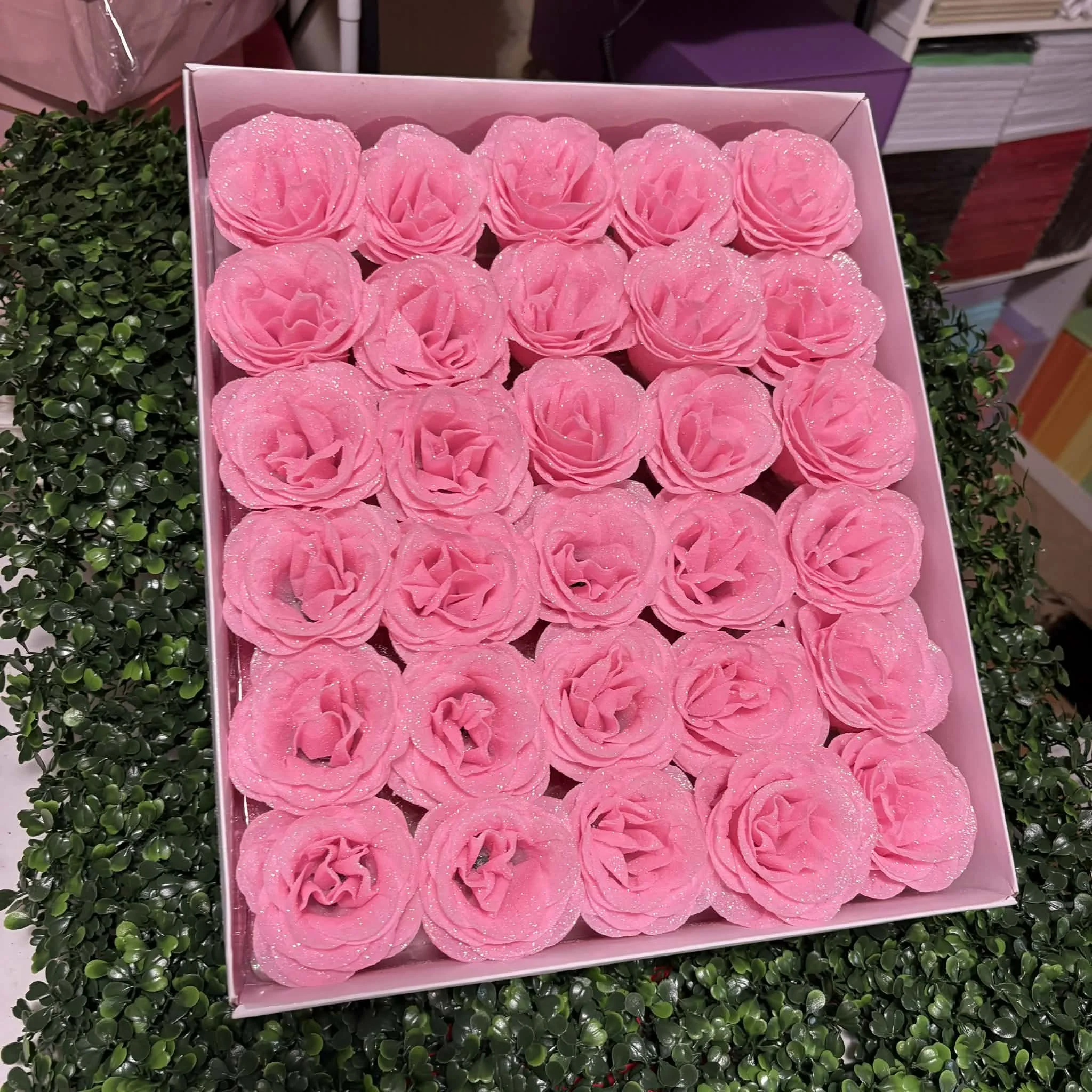 Glittery White Artificial Rose Box