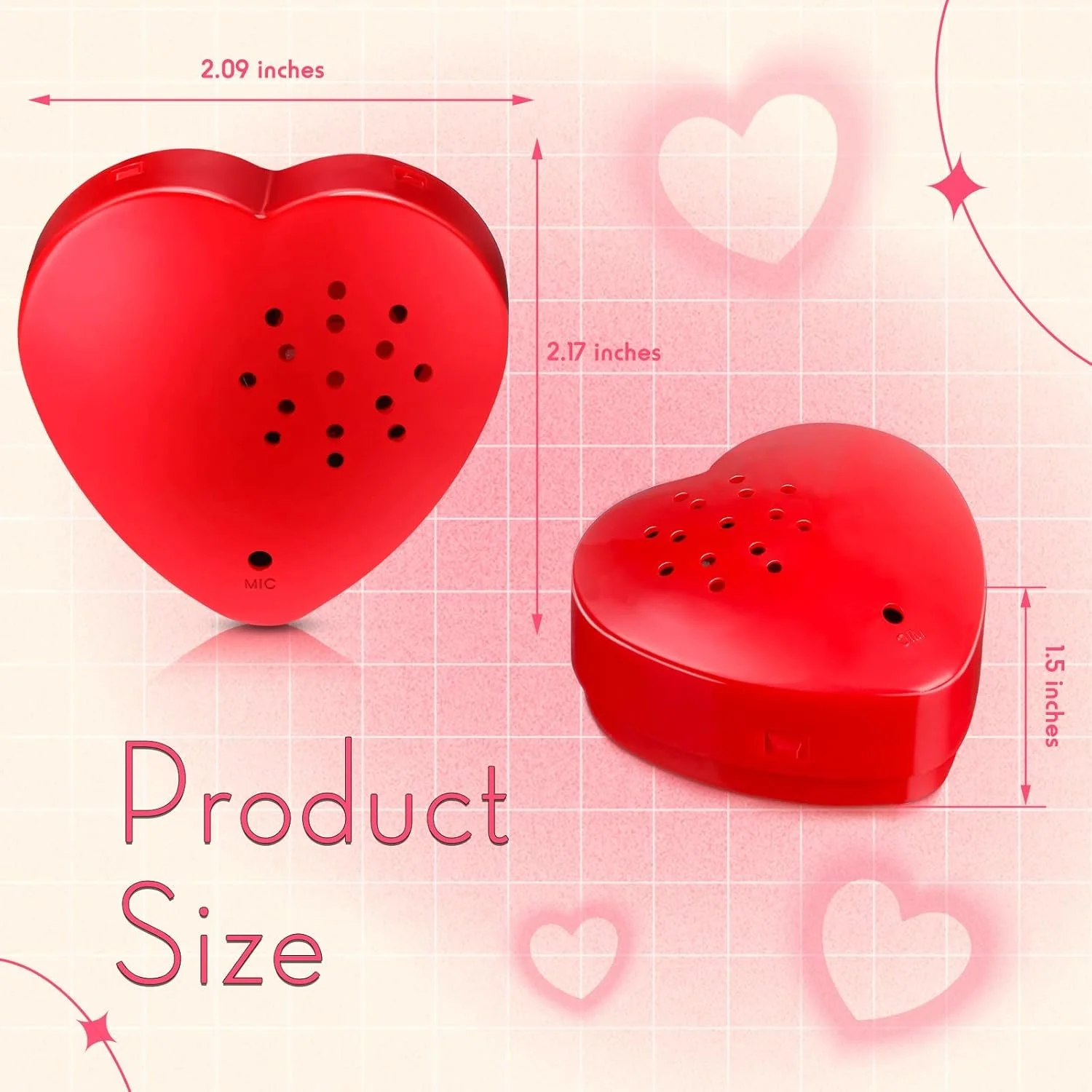 Heart Shaped  Voice Recording Button Box Device   2.17 inches by 1.5