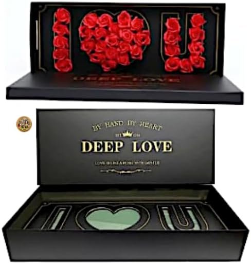 24 Inch Luxury Floral Gift Box, Fresh Flower Foam, Liner, Black with Gold Letters, I Love You Deep Love Design (Black)