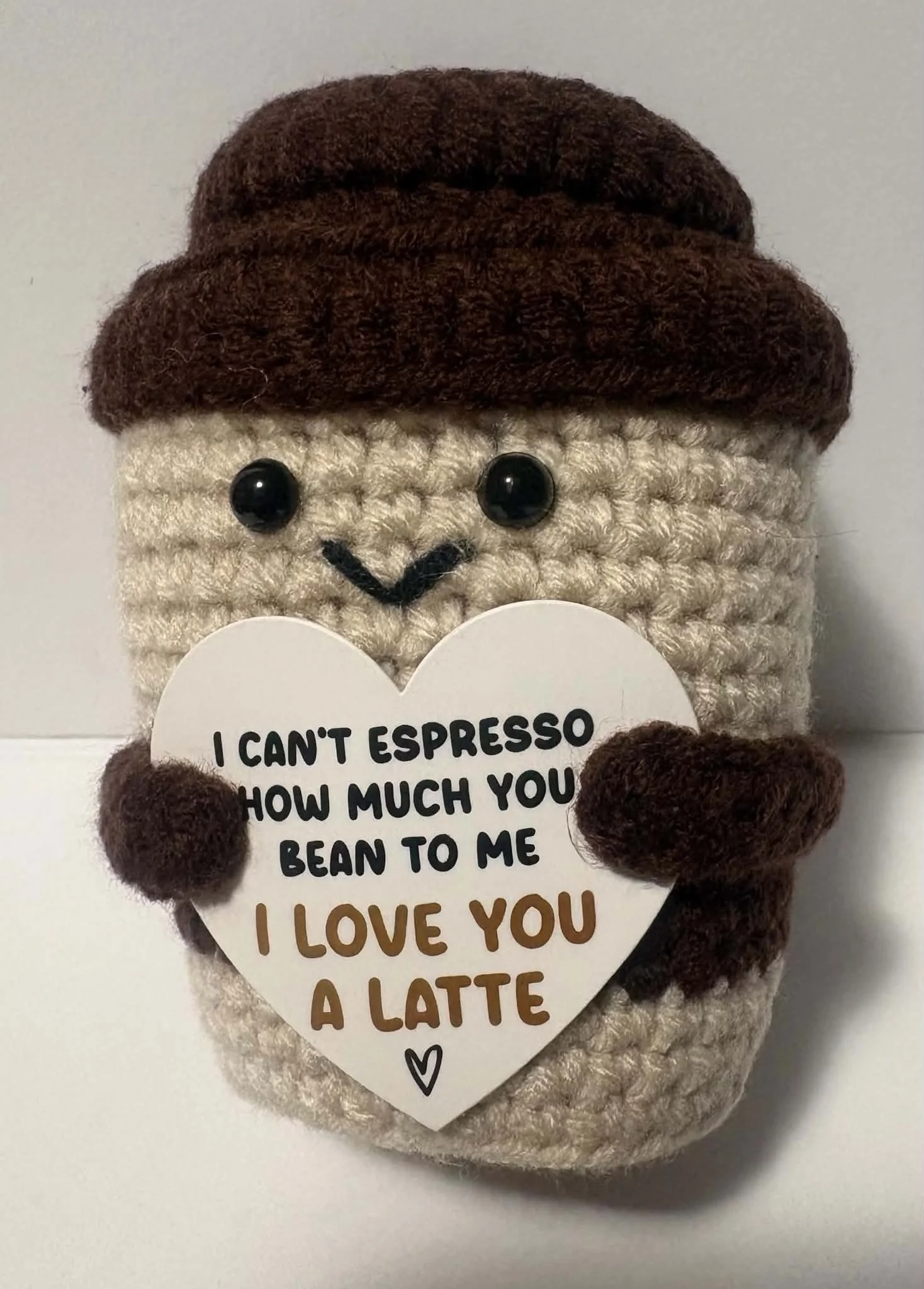 Crocheted I Love You Latte Plushie 4.5 inches