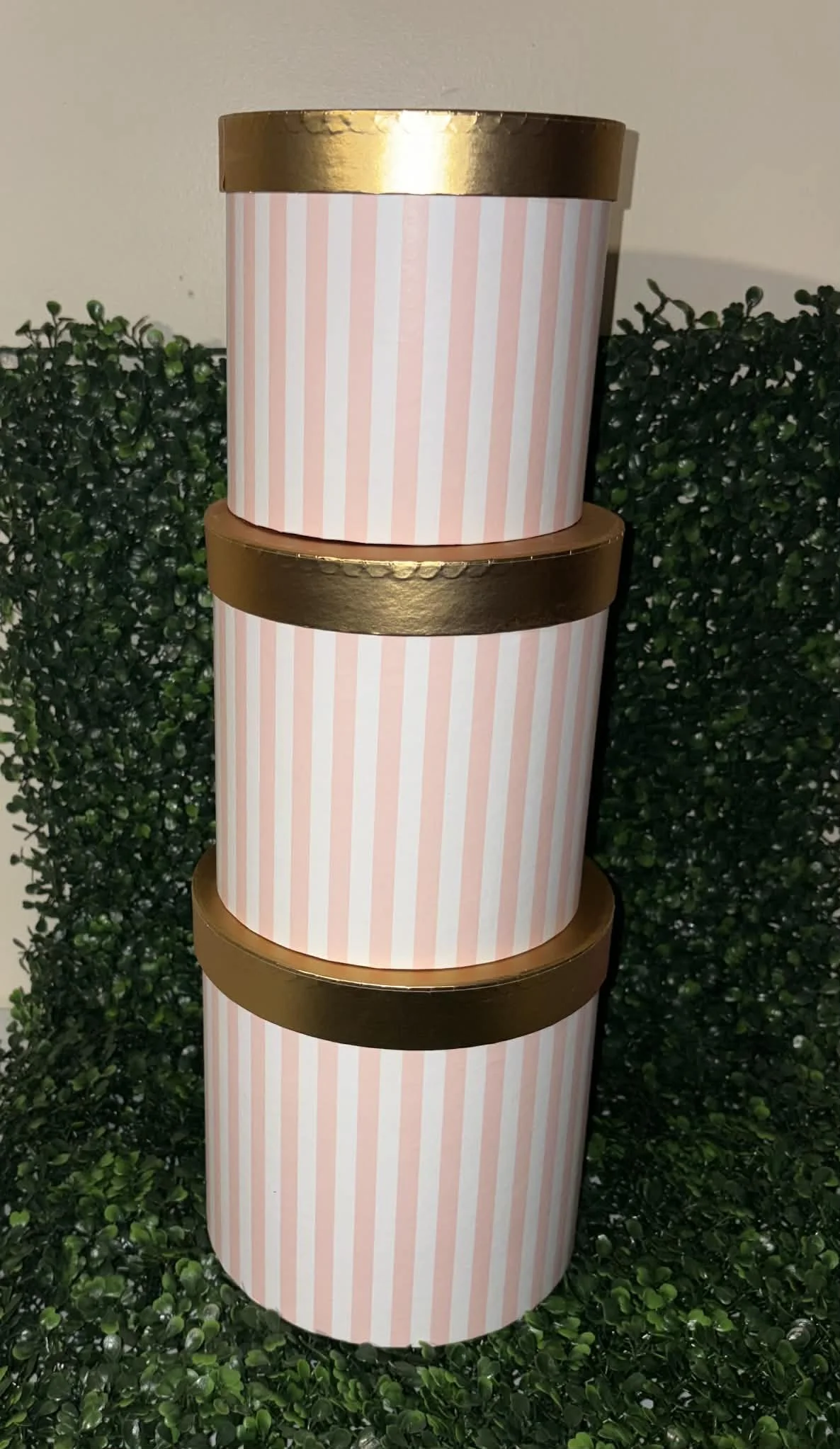 Elegant Pink Striped Nesting Box 3PC Set