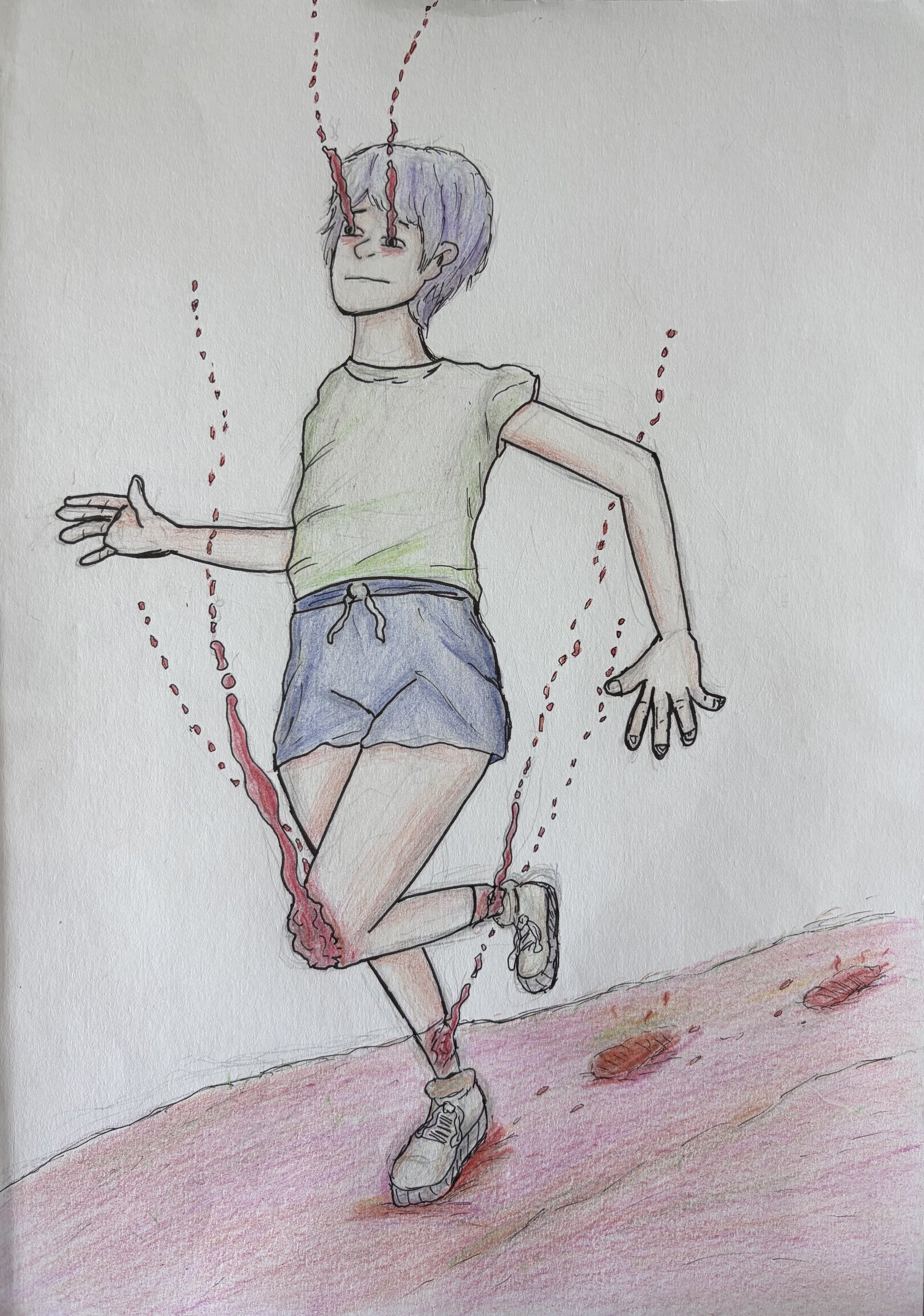 Growing Pain. 2026. Pen & Ink, Colored Pencil. 9 x 12 inch.