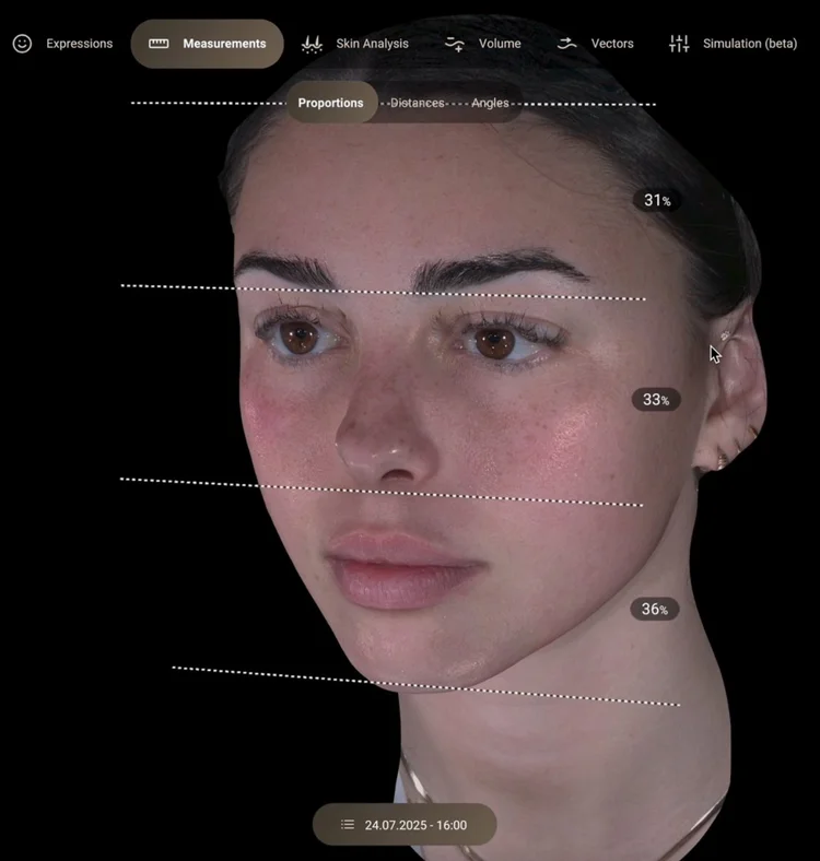Facial proportion measurement overlays from 3D imaging