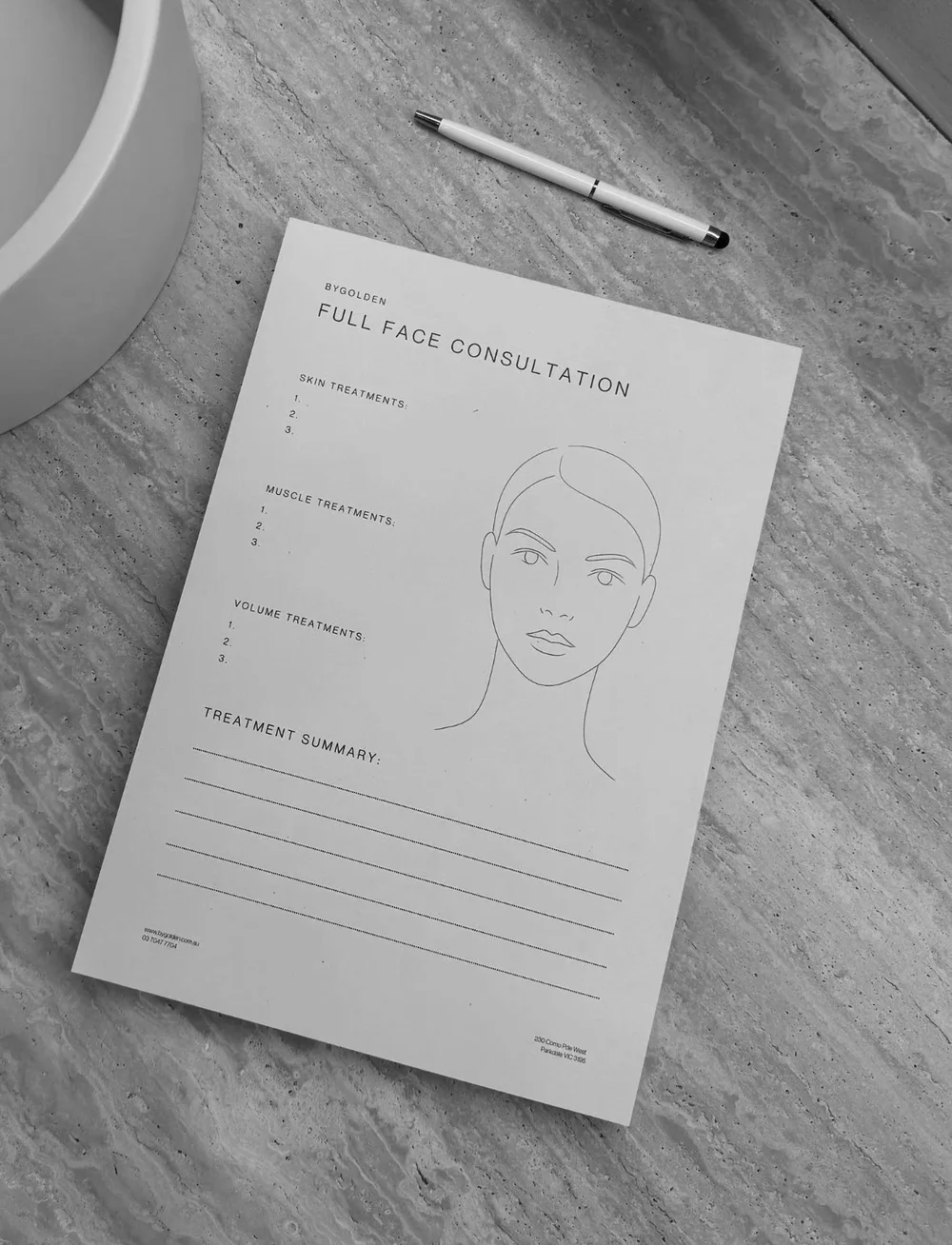 BYGOLDEN full face consultation plan covering skin, muscle and volume
