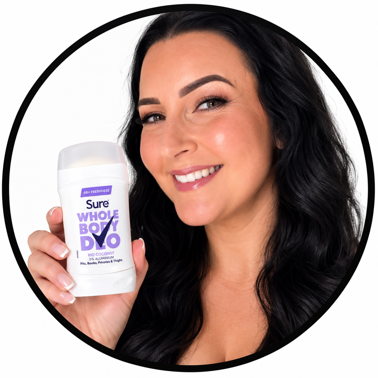 Julia Williams, UGC Creator, holding Sure Whole Body Deodorant.