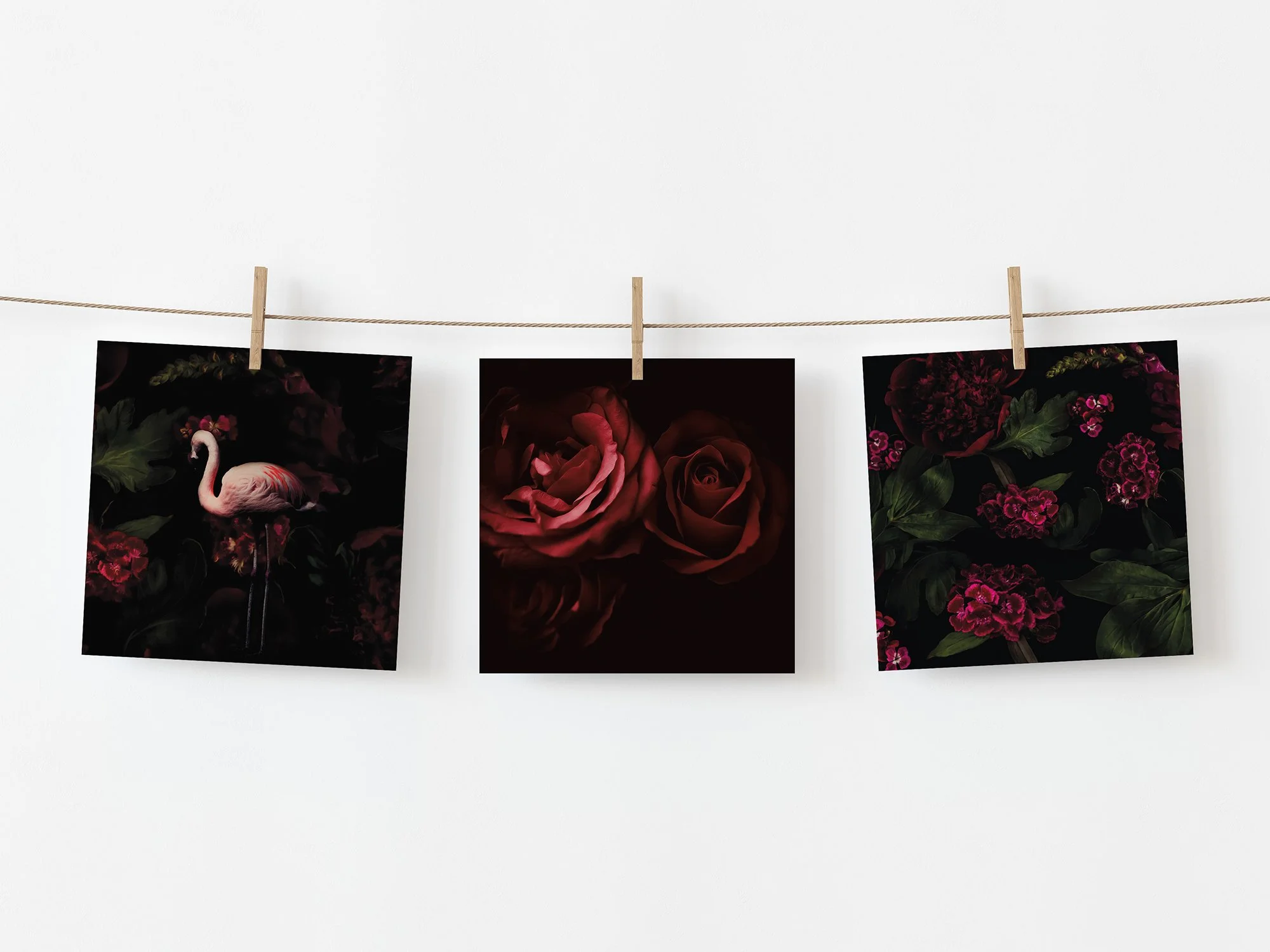Set of Three Dark Floral Greetings Cards