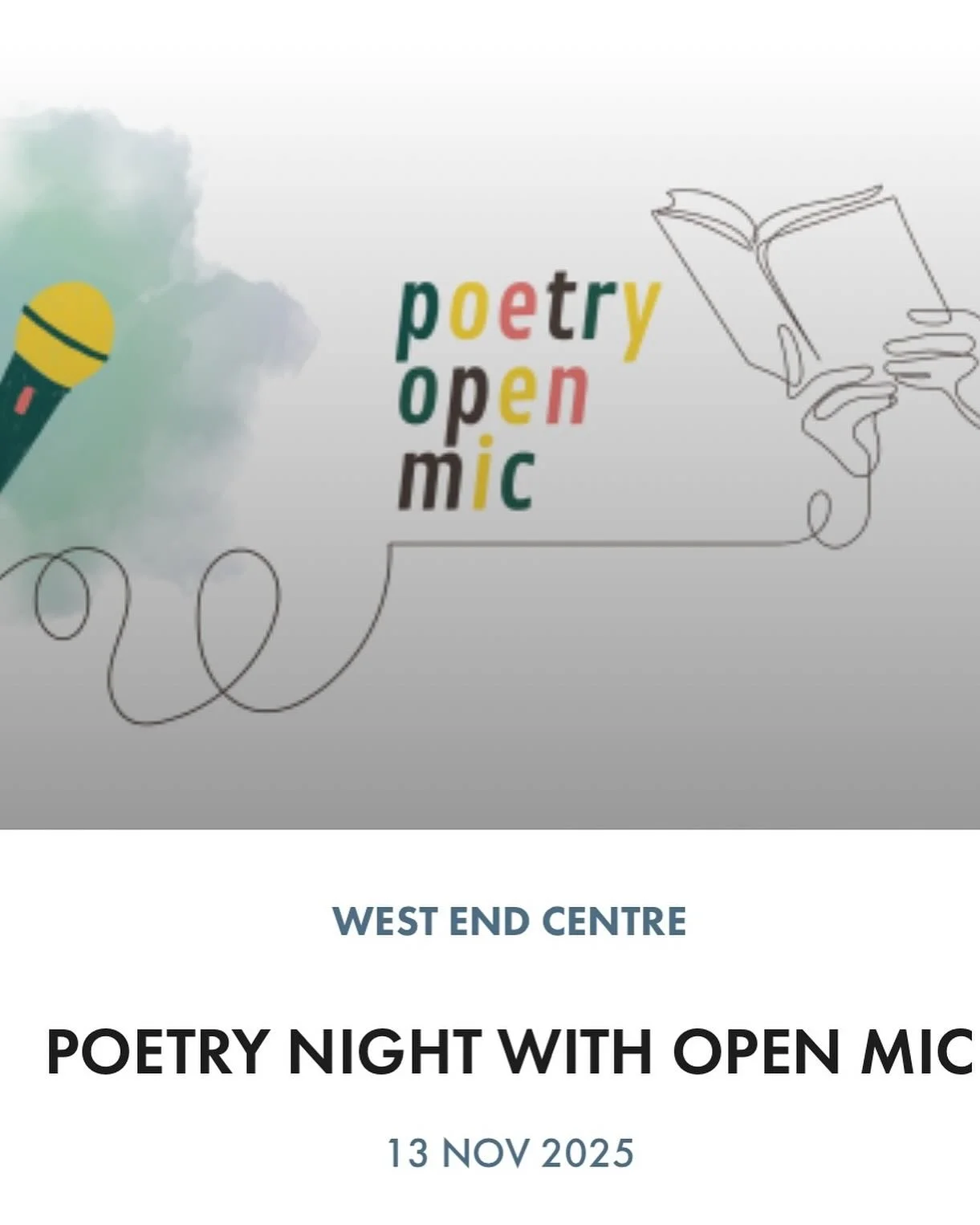 So exciting to be running another one of these beautiful and positive evenings at the @westendcentre - bring a poem, bring a friend or just bring yourself! &hearts;️