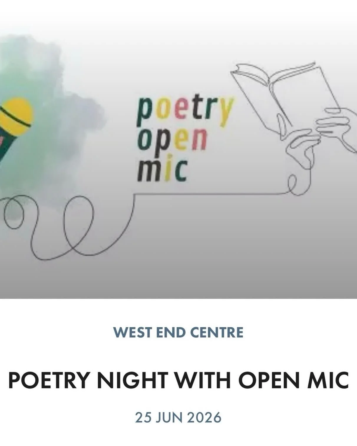 You know you don&rsquo;t want to miss our next Poetry Night! 25th June at the West End Centre in Aldershot. I promise you&rsquo;ll leave buzzing 💖

https://www.westendcentre.co.uk/event/poetry-night-open-mic-1