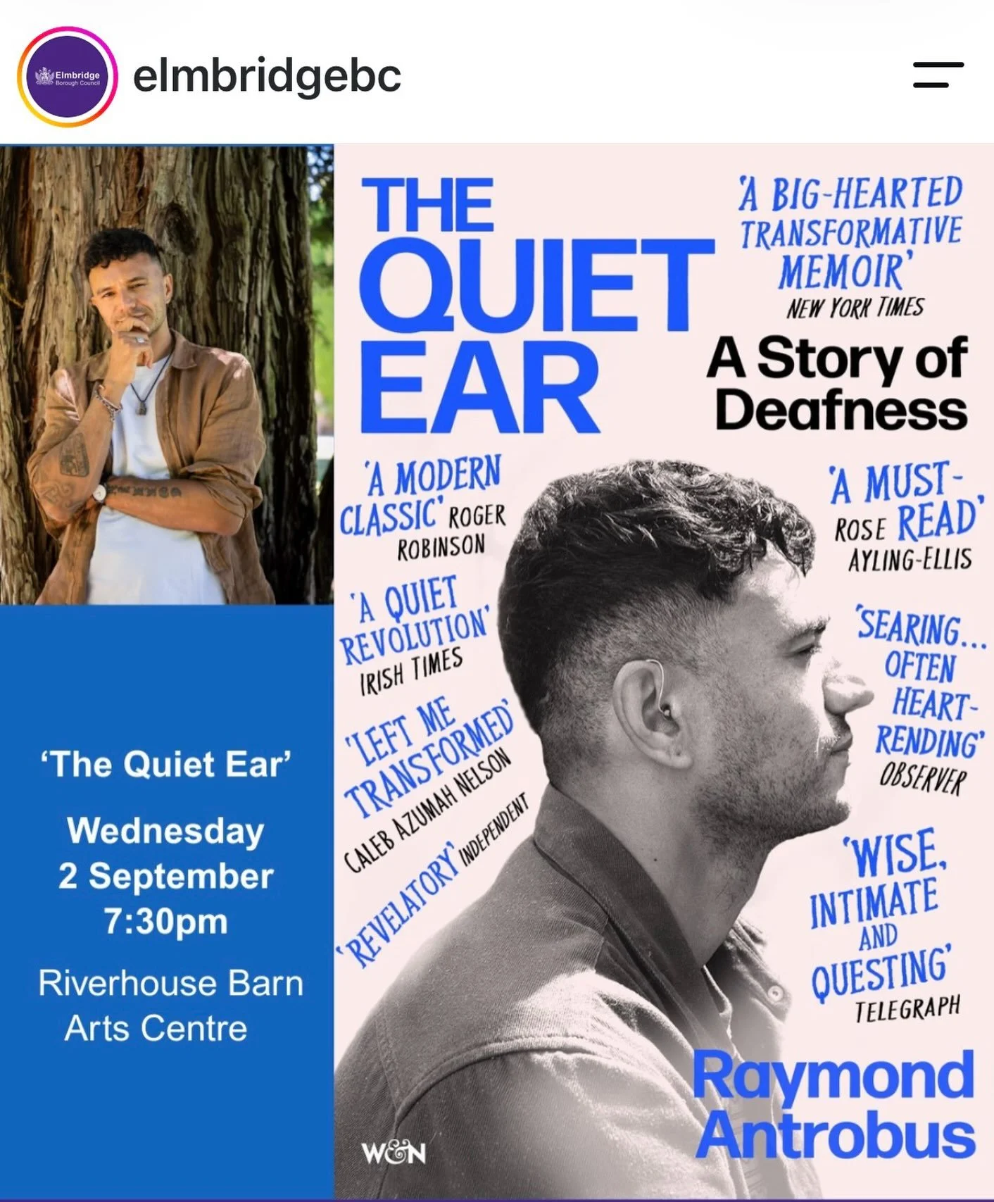 Really looking forward to this tonight @raymond_antrobus @riverhousebarn.
