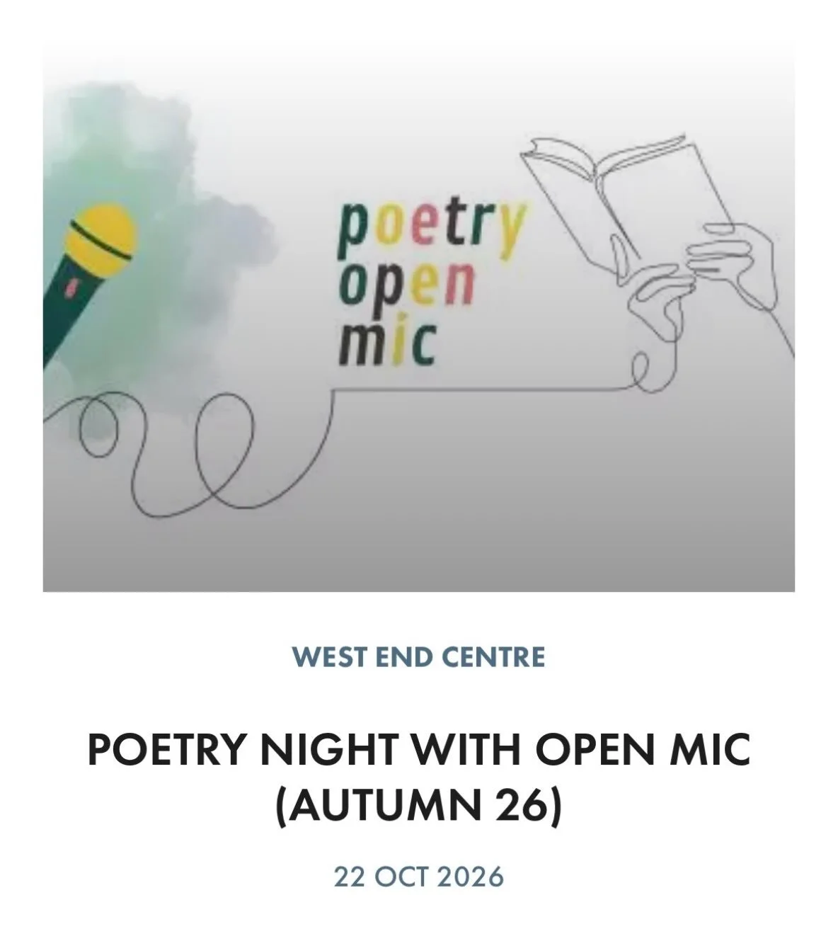 One week today! Come along to our warm,
welcoming and inclusive poetry night. 7.30 for 8 at the @westendcentre Aldershot. No pressure to read but we&rsquo;ll cheer if you do. I promise you&rsquo;ll leave buzzing &hearts;️😊&hearts;️