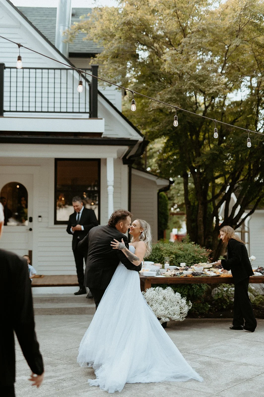 couple + dancing + at sunset + during + their + Orting Washington wedding celebration