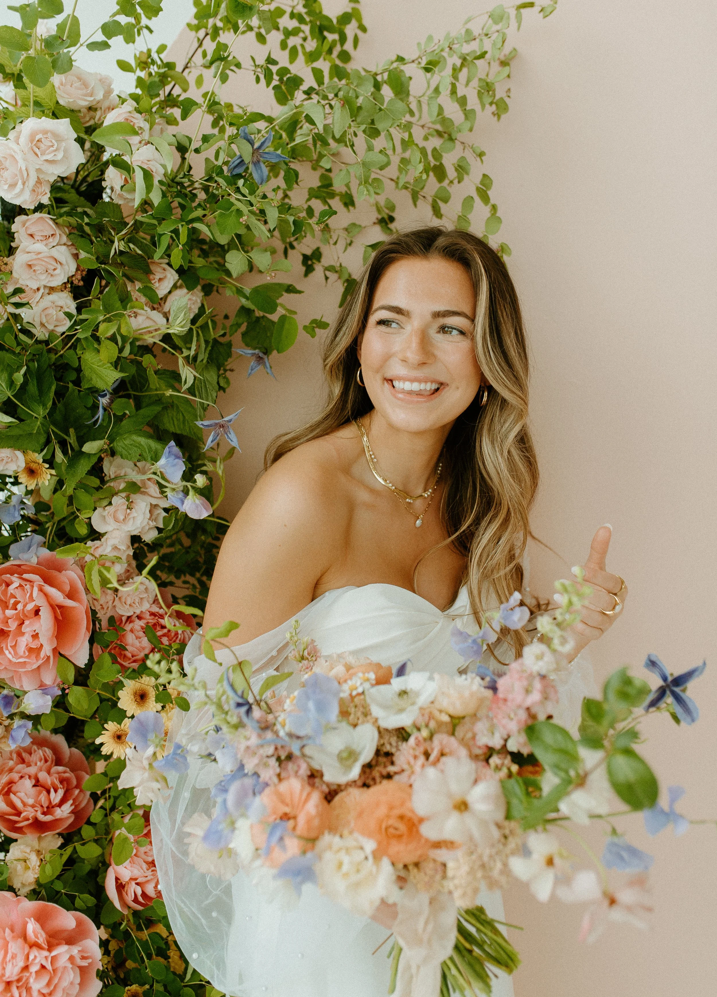 Washington wedding inspiration with soft pastel florals and modern studio backdrop