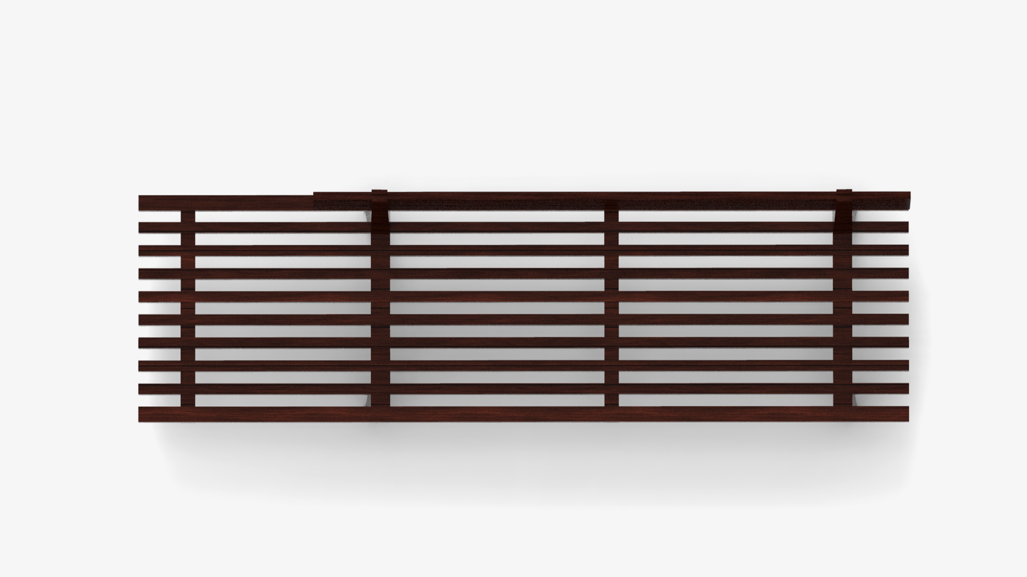 A dark brown wooden bench seat with horizontal slats on a white background by Tibor "TeaBee" Sander.