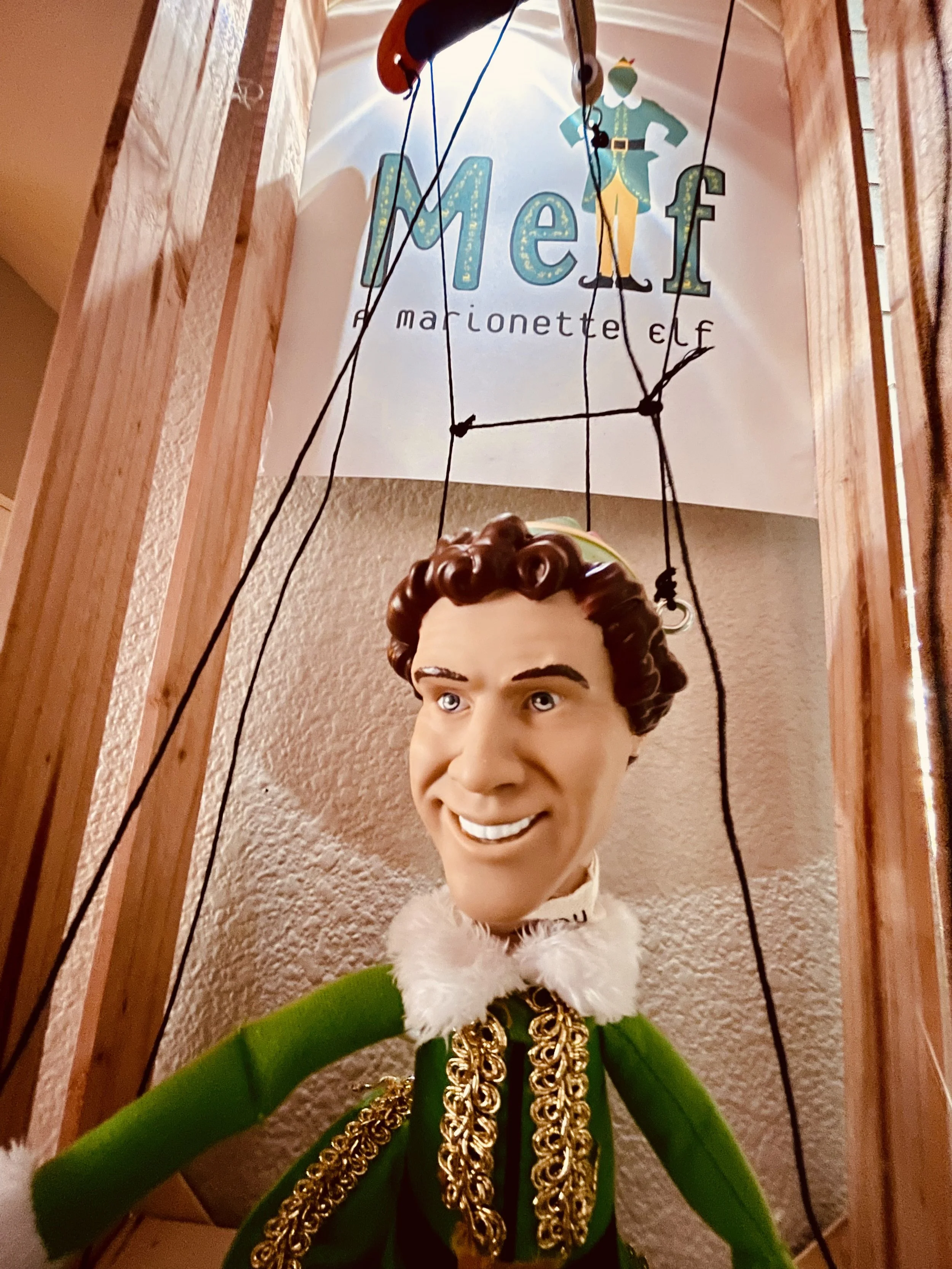 MELF: A Marionette Elf
I found the talking elf toy in the drugstore. I cut the head off, re-attached it, and then made a marionette.  Mostly so I could name it Melf.