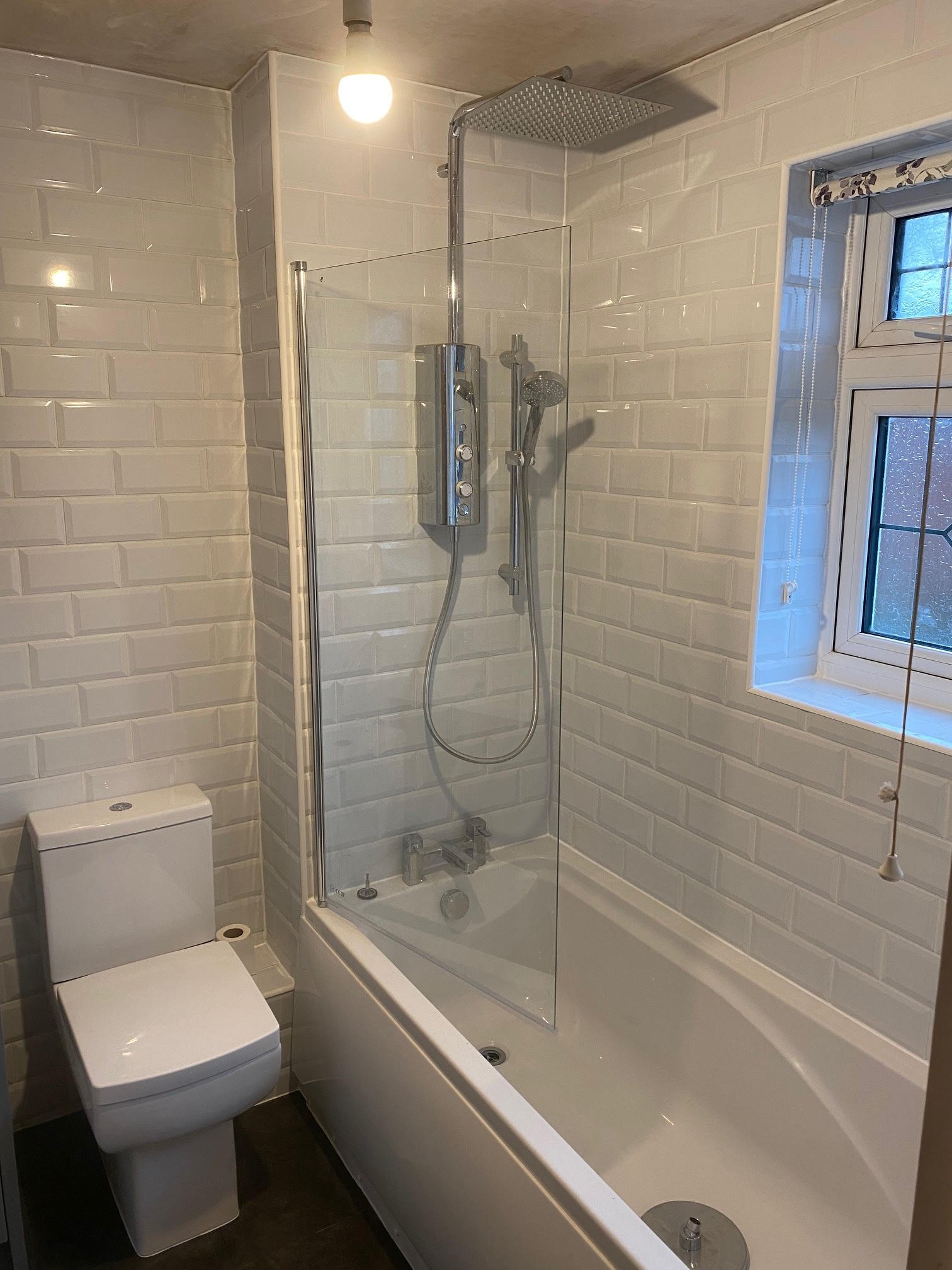 tiled shelf shelving niche bath en-suite shower unit enclosure vanity units white kitchen island renovation plastering flooring electrical tiling metro modern stylish breakfast bar remodel design contractor rewire installer tradesman builder home imp