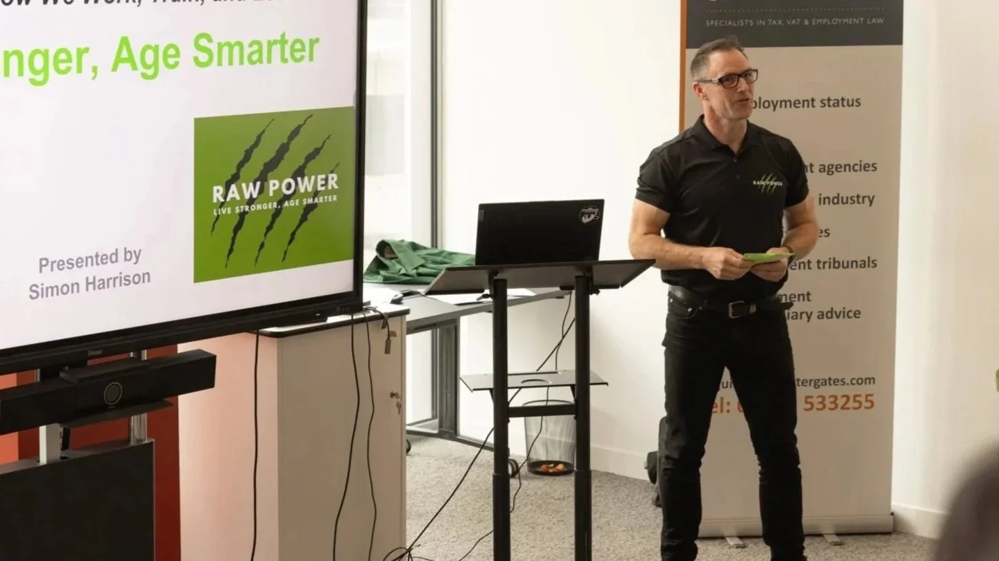Simon giving a talk at a HR conference in London to HR Leaders, about health and wellbeing