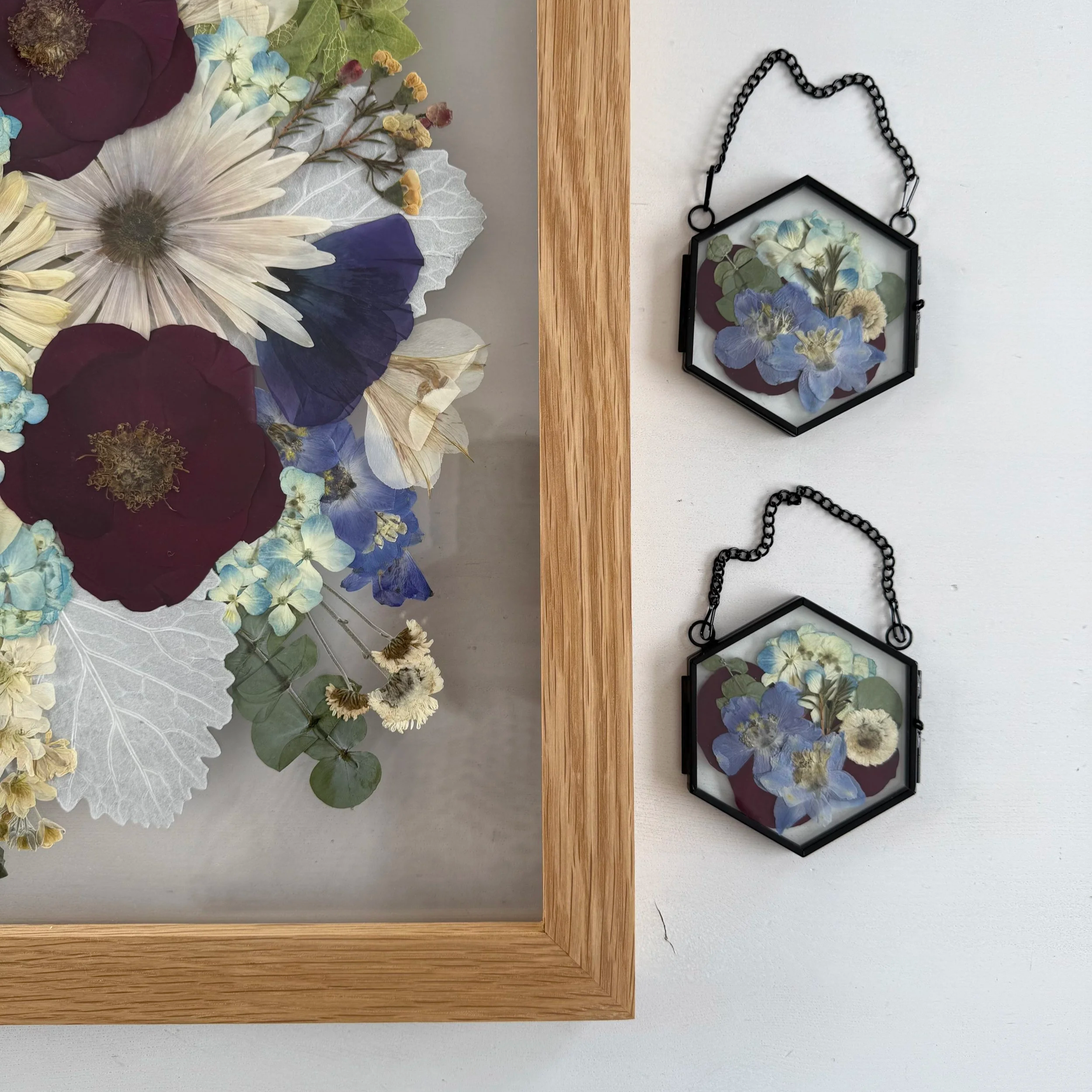 Pressed flower bridal ornament.