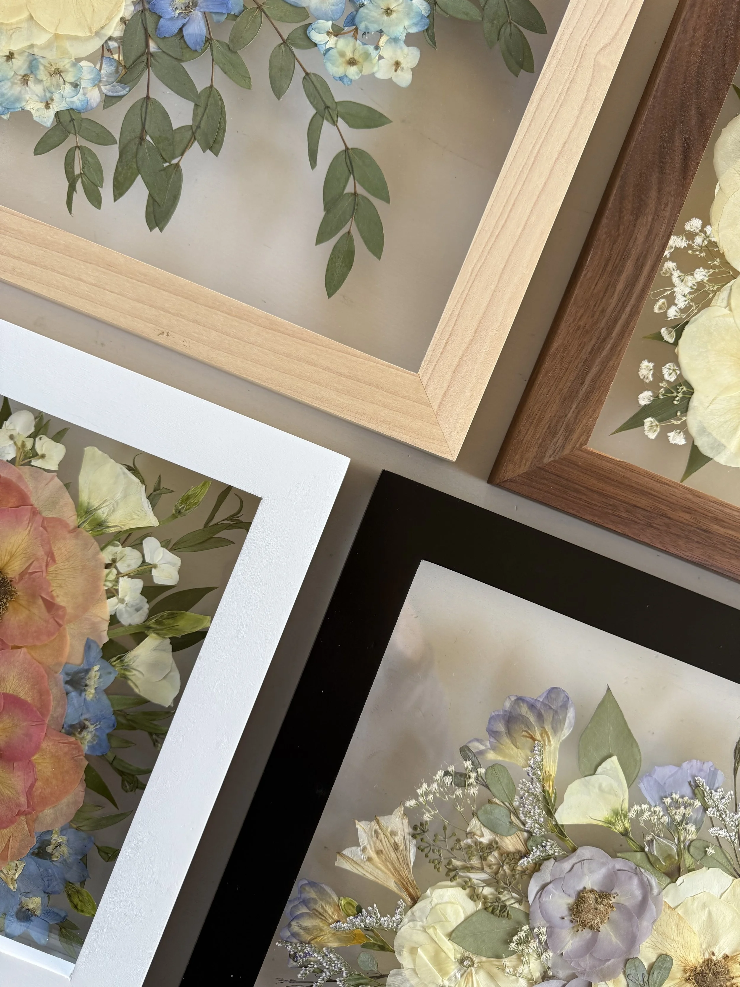 Wood options for framed and pressed flowers.