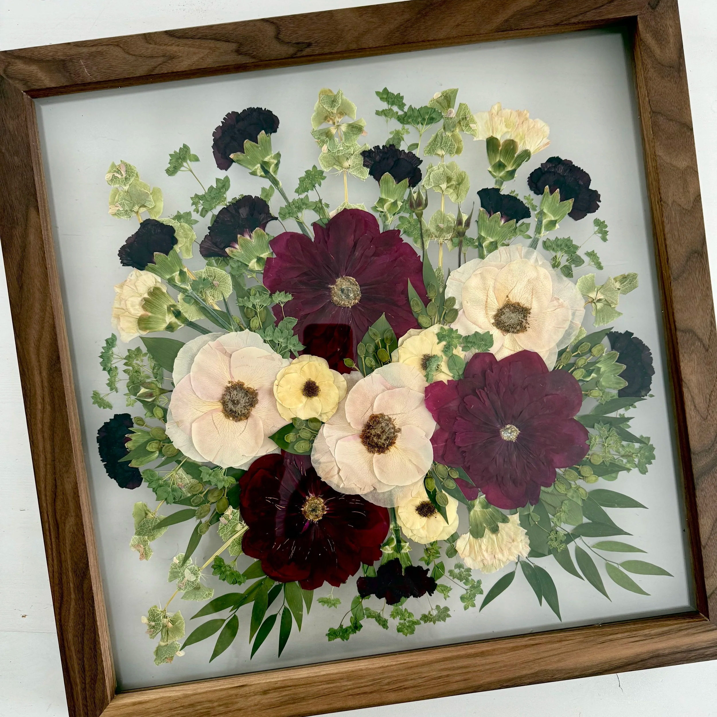 Pressed and framed bridal bouquet in Commerce Michigan.