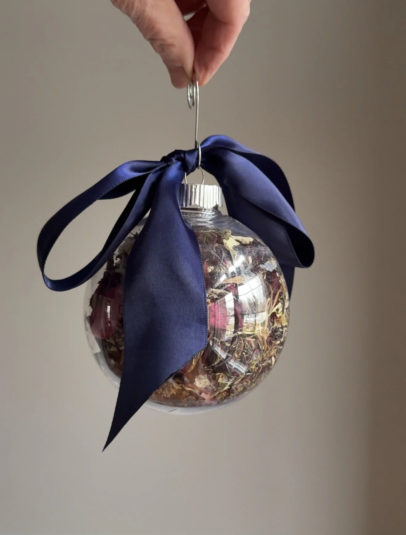 Dried flower ornament from bridal flowers.