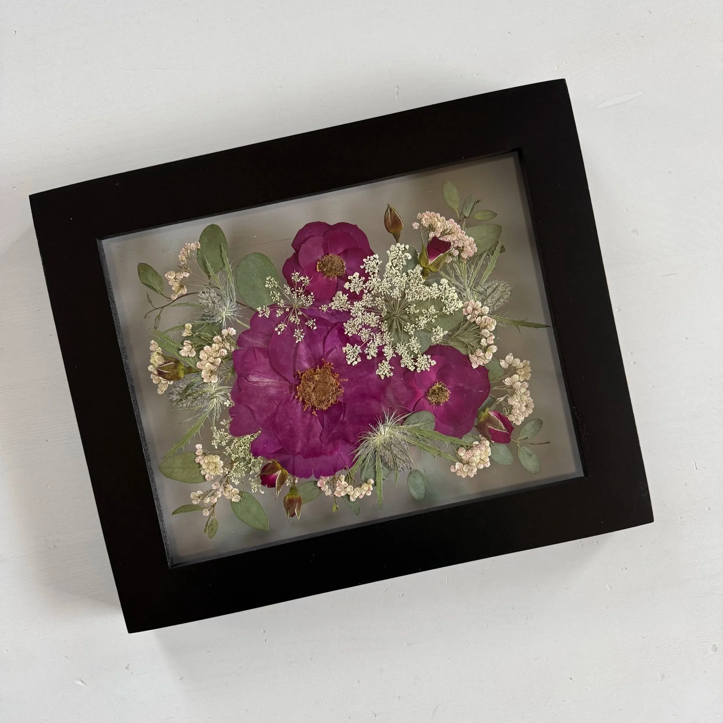 8x10 pressed and framed wedding flowers.