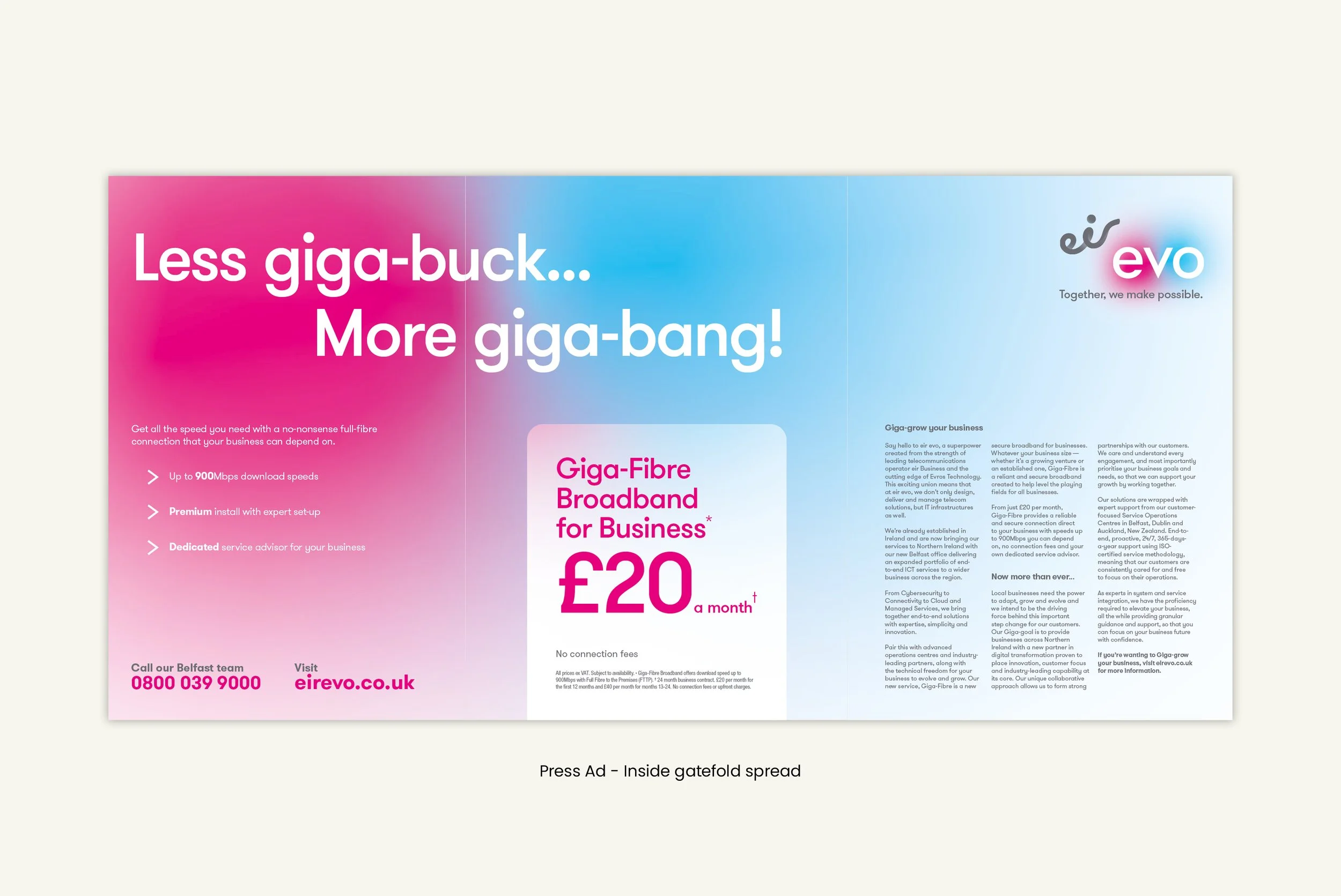 eir evo gatefold (inside) press ad artwork, 'Giga-punch above your weight'