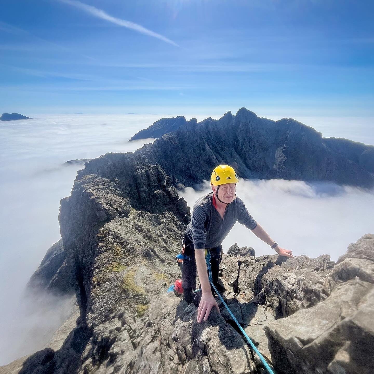 Starting at down in the glen this morning we were expecting a misty day on the In Pinn. We emerged from the cloud half way up the west ridge of Sg&ugrave;rr Dearg and were treated to a spectacular cloud inversion. 

Maddy and Adrian quickly dispatche