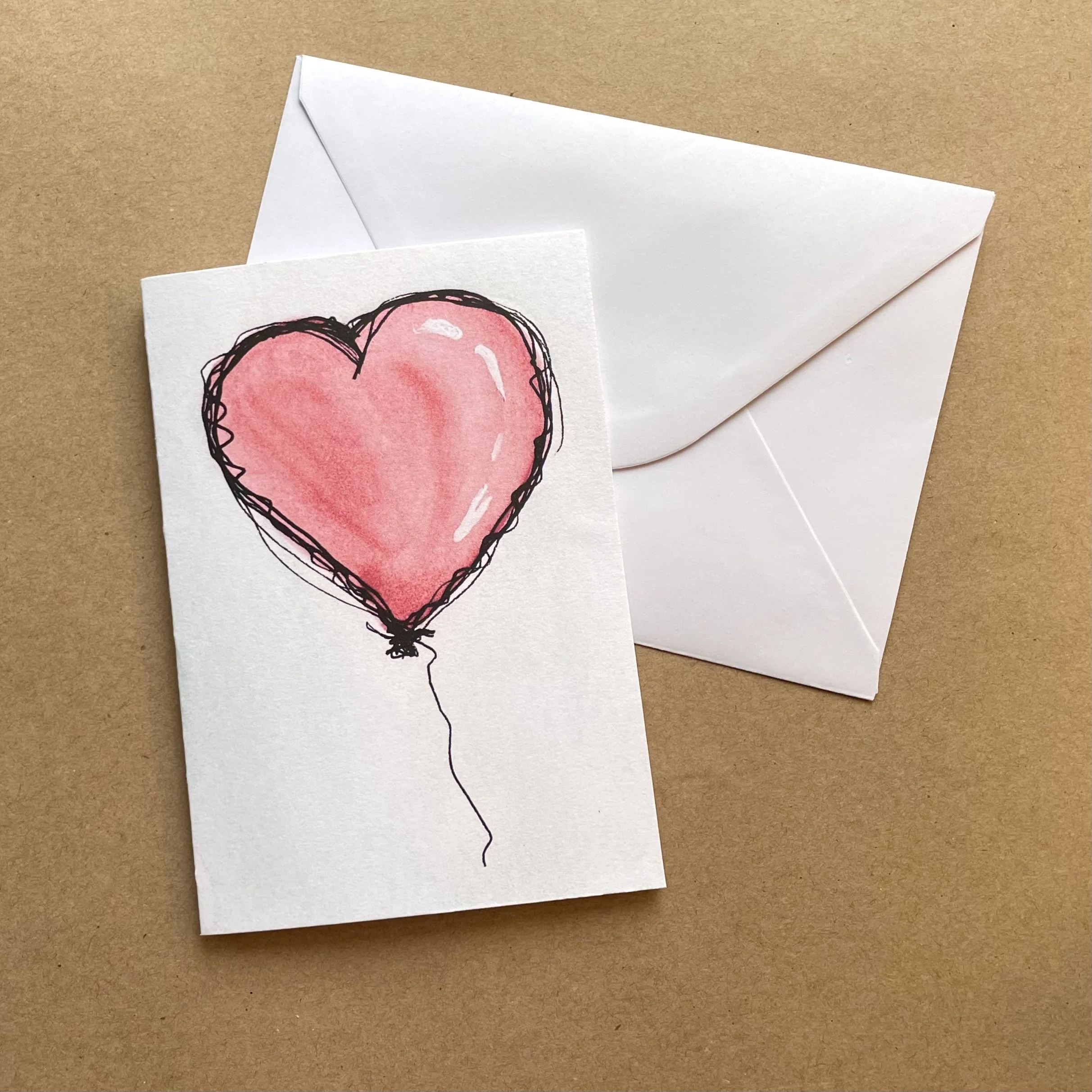 Water colour heart balloon NZ souvenir greeting card