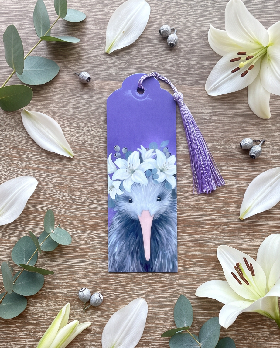 Kiwi with Lily - Handmade New Zealand Souvenir Bookmark – Native Bird Gift