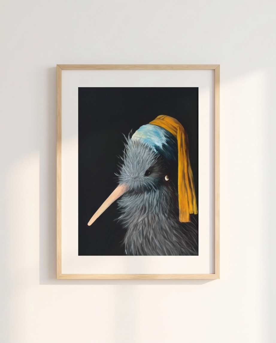Kiwi with Pearl earring art print NZ souvenir girl with pearl earring