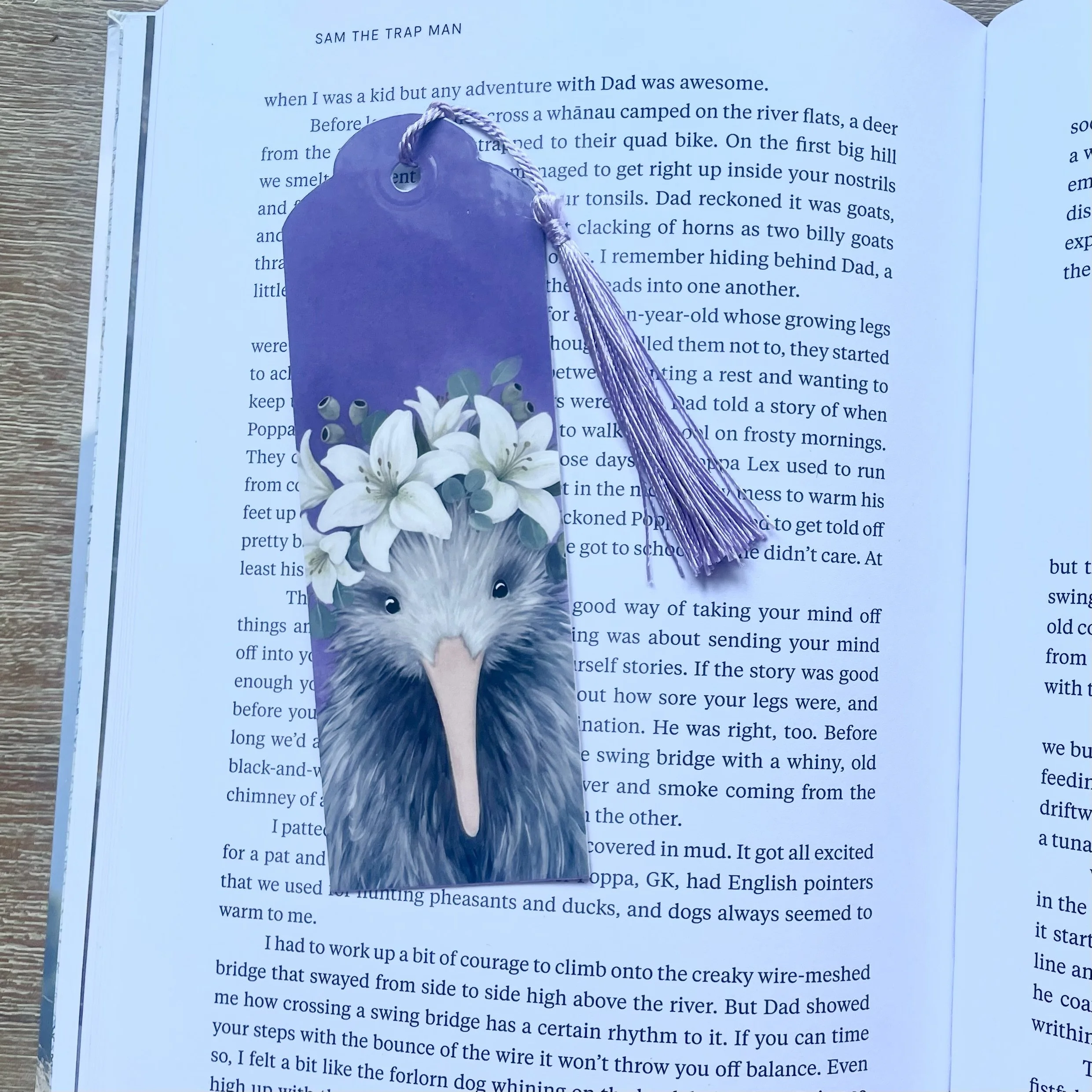 Handmade laminated New Zealand native bird bookmark with tassel designed in Picton Marlborough Sounds