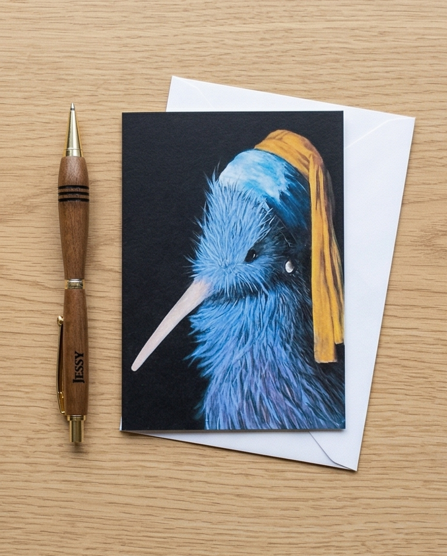 Kiwi with pearl earring Greeting Card