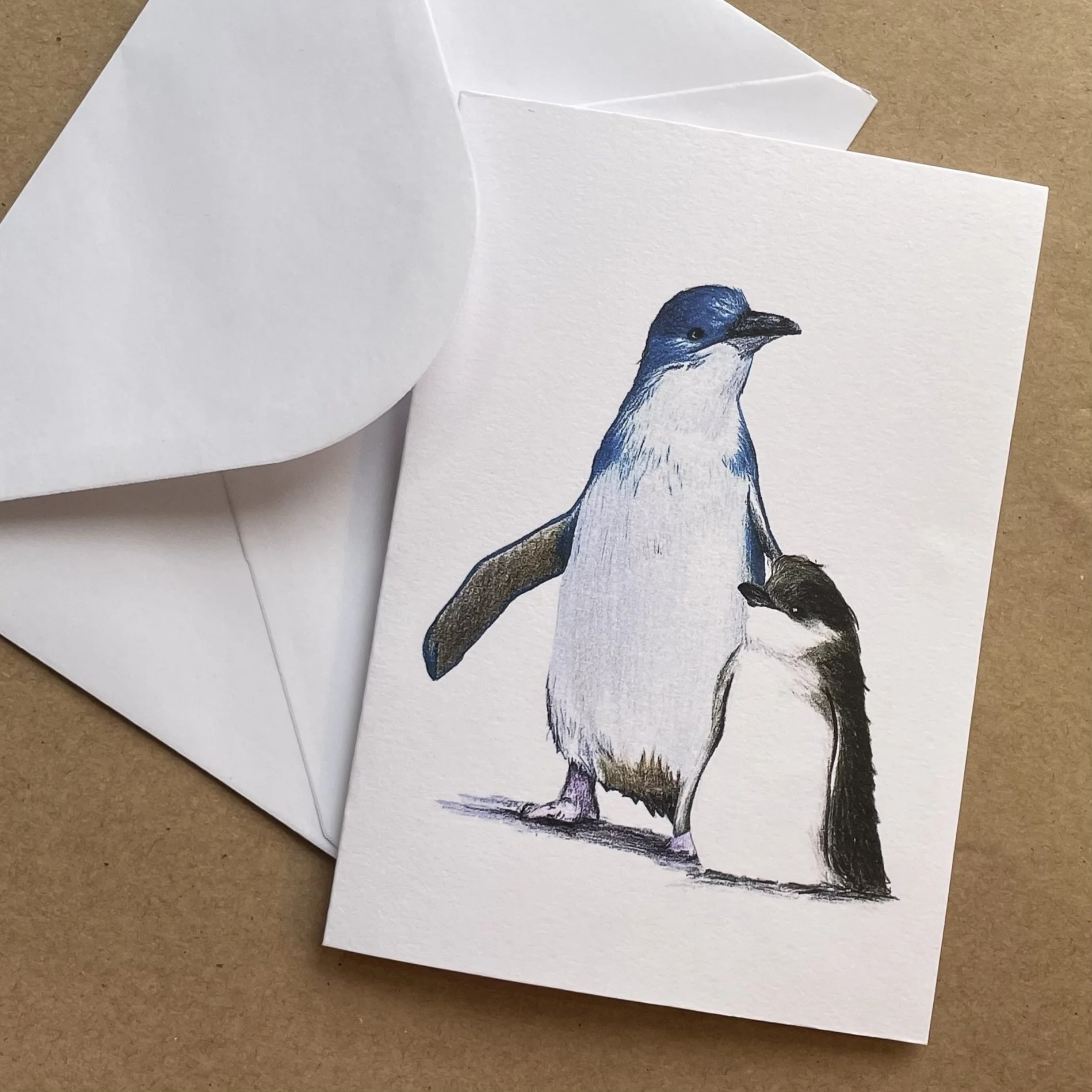 Blue penguin fairy penguin and chick New Zealand souvenir greeting card