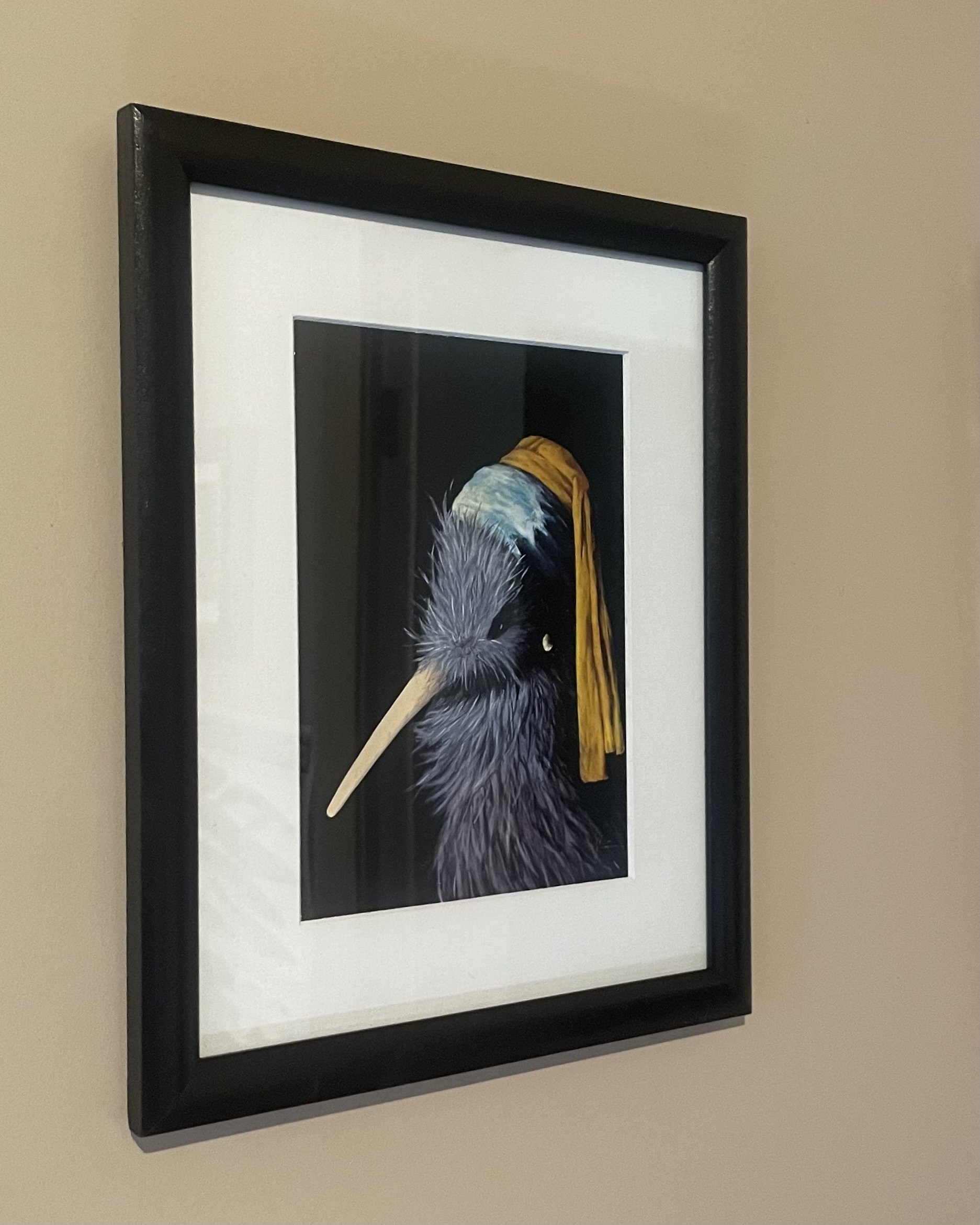 Kiwi with Pearl earring framed art print NZ souvenir