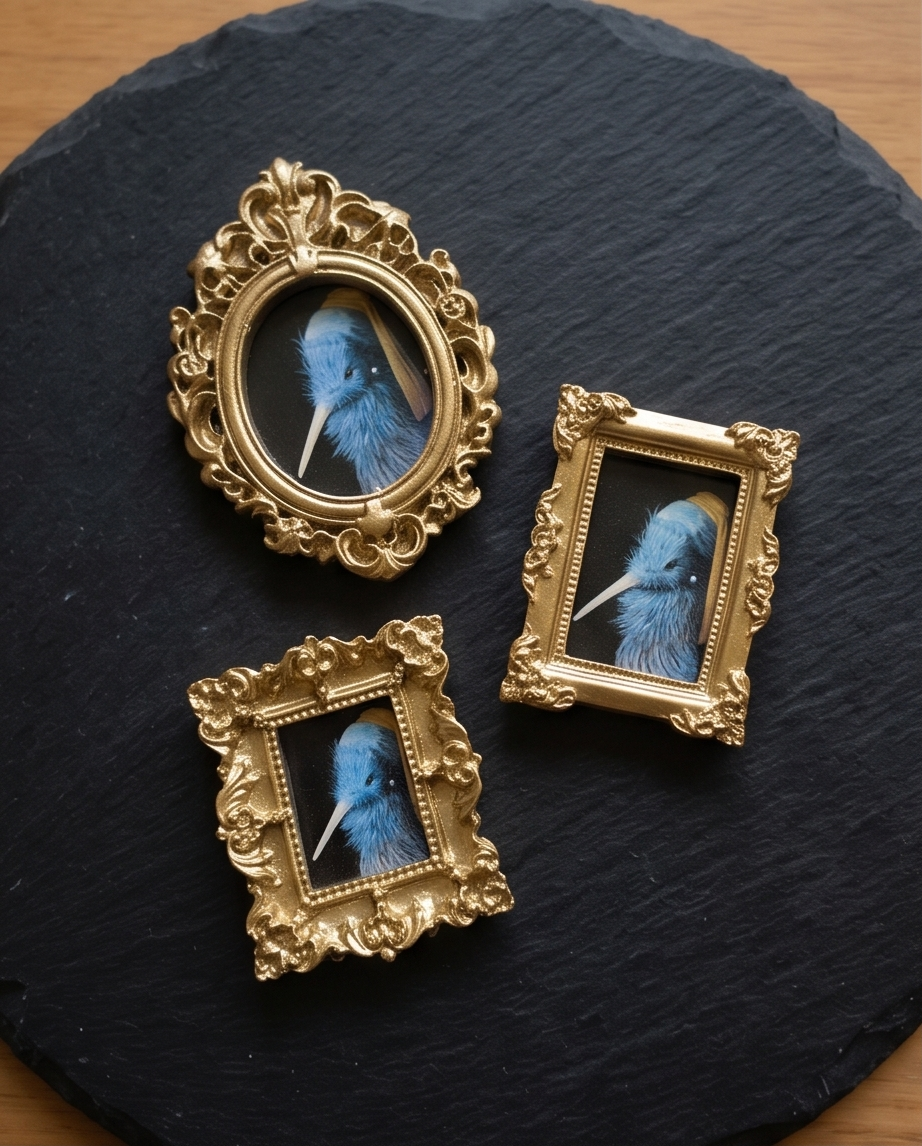 Kiwi with pearl earring hand made fridge magnet gift set nz souvenir