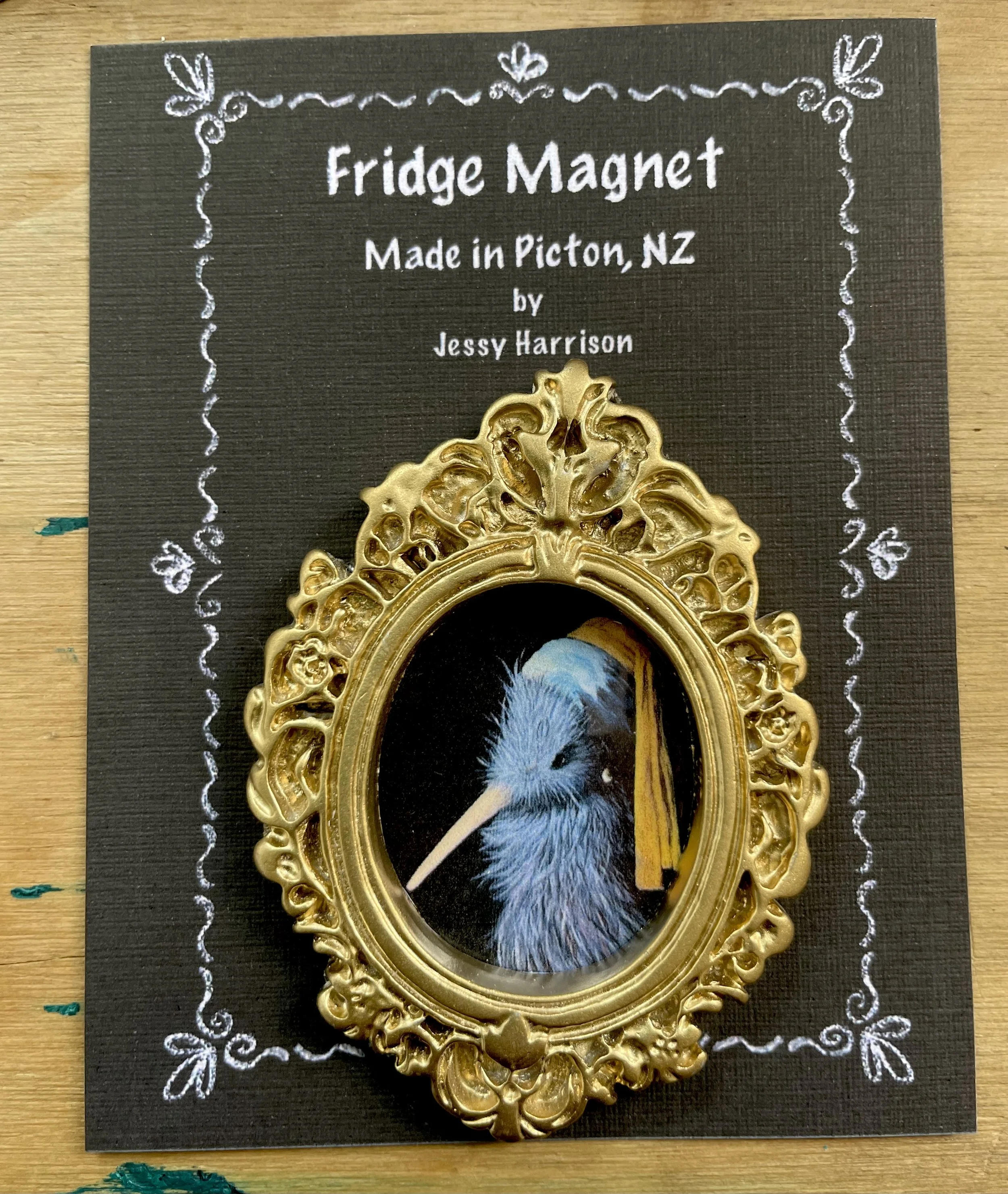 Handmade Kiwi fridge magnet based on original artwork designed in Picton New Zealand – native bird souvenir gift