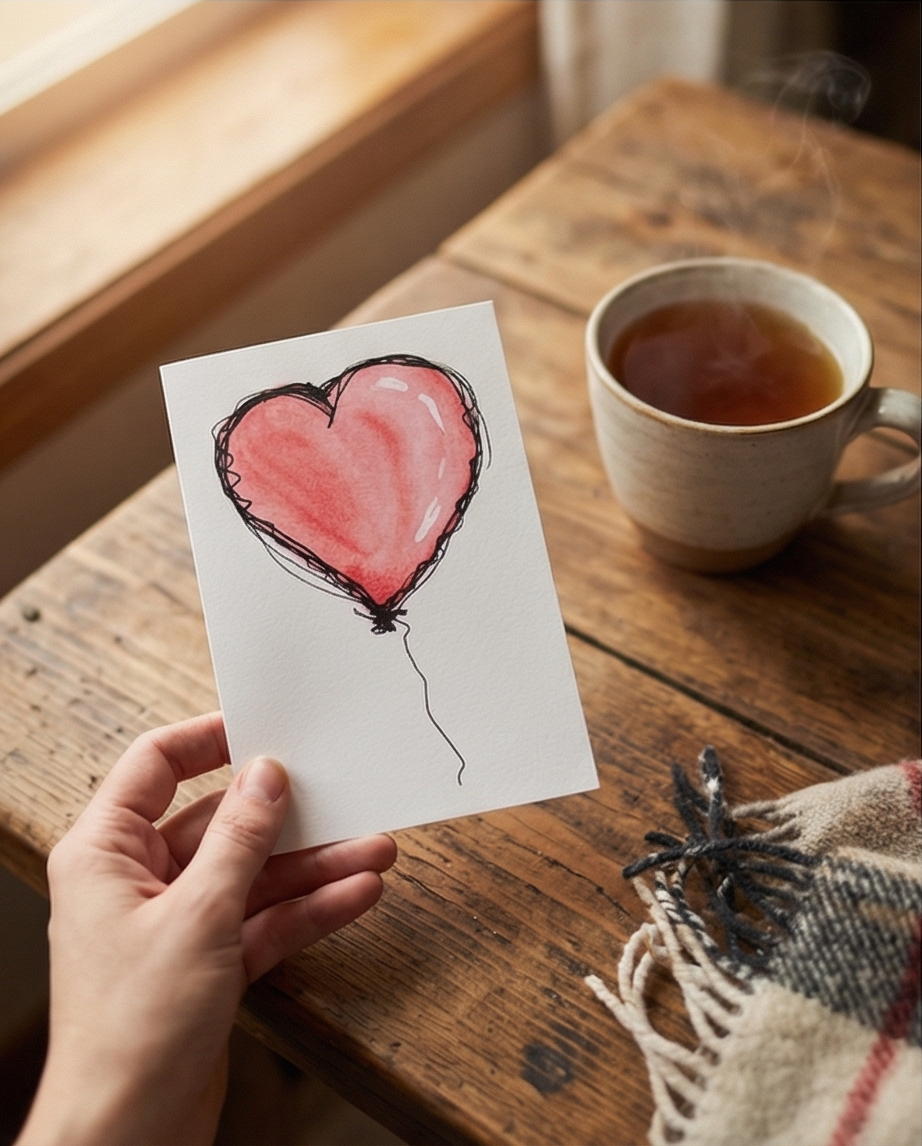 Water colour heart balloon NZ souvenir greeting card