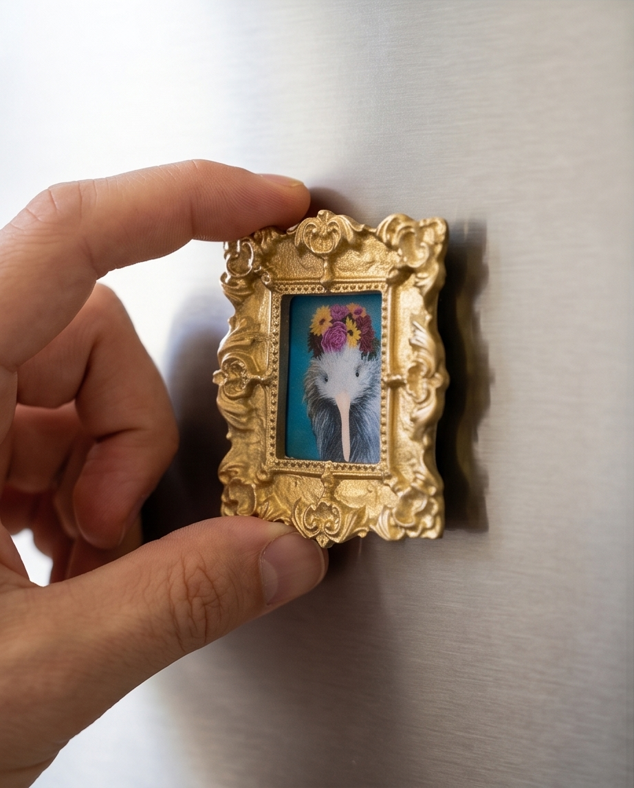 Frida Kiwi with Flowers Fridge Magnet  – Handmade New Zealand Souvenir