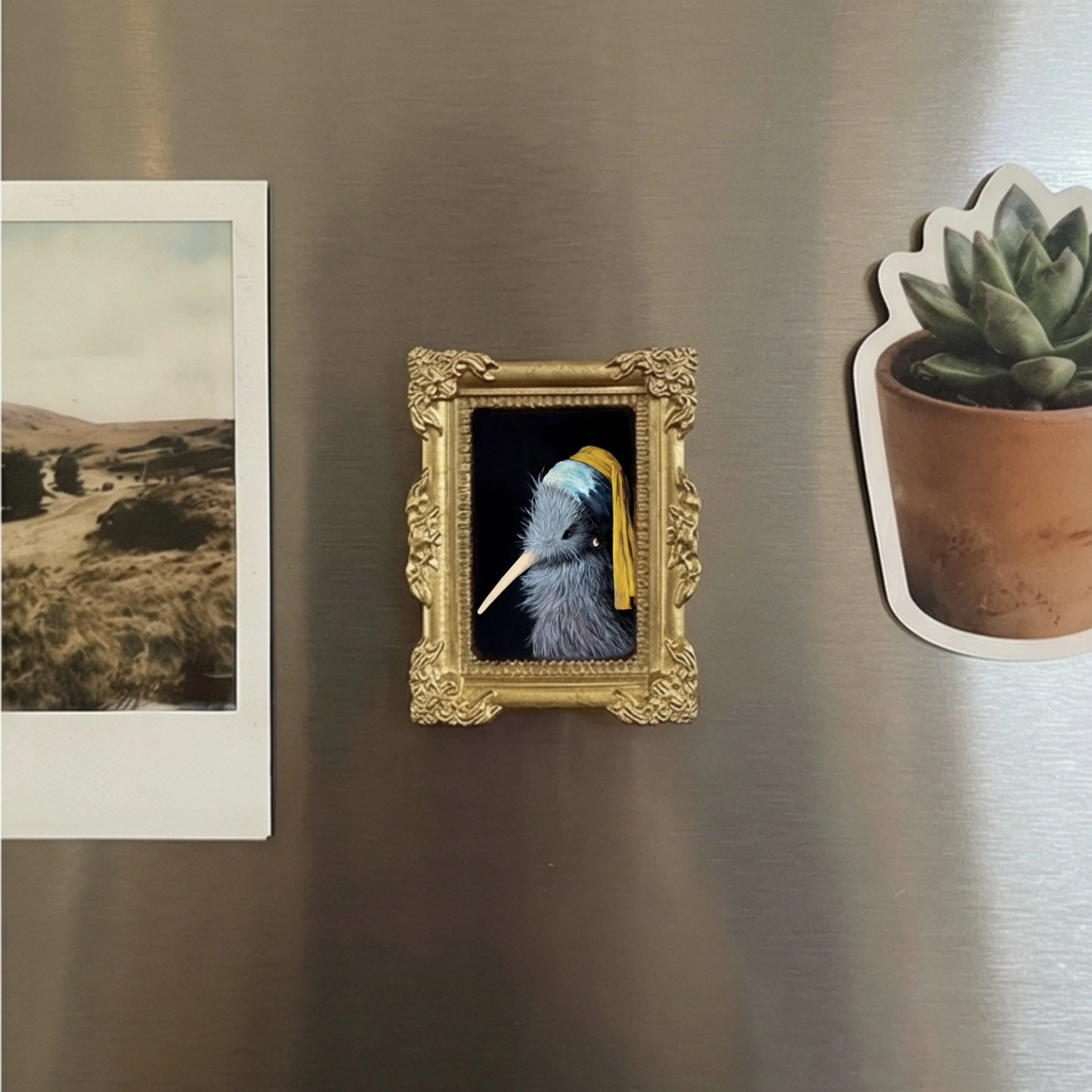 Kiwi with Pearl Earring Fridge Magnet – Handmade New Zealand Souvenir