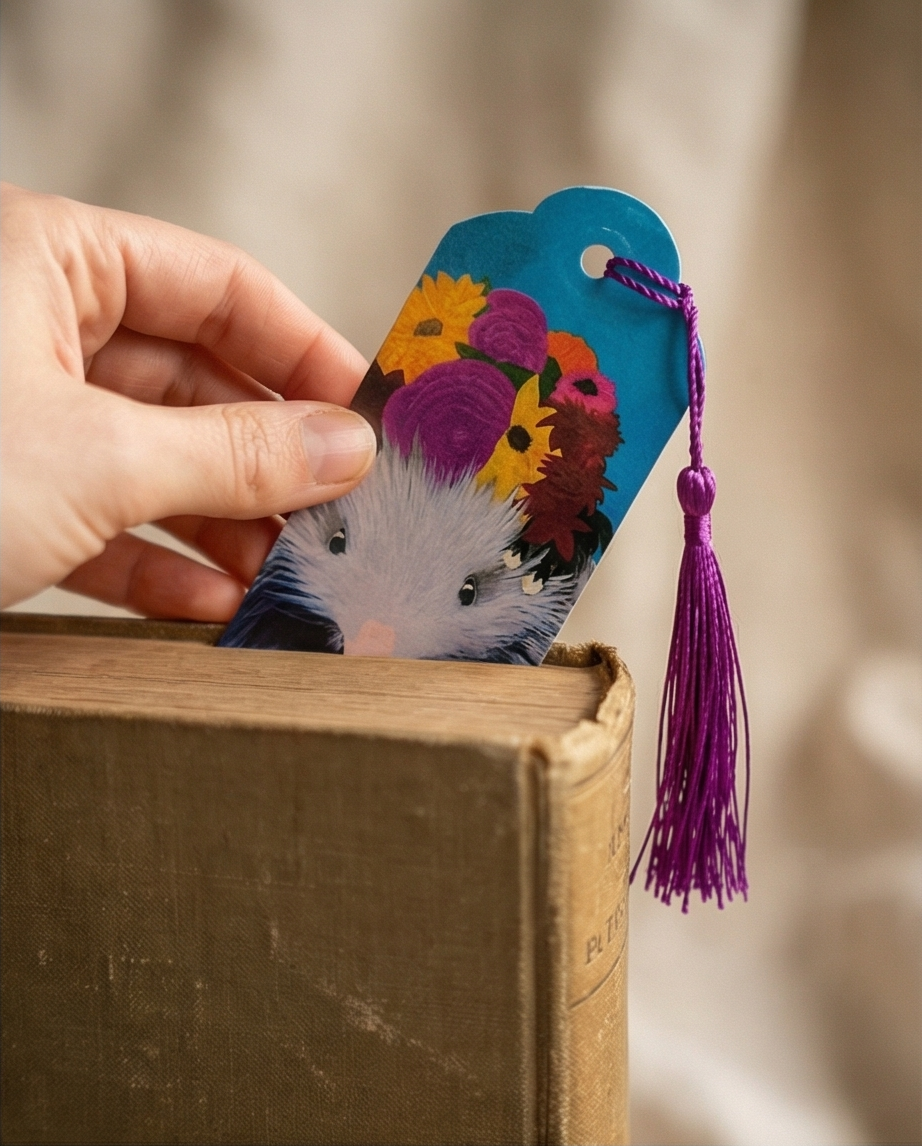 Handmade laminated Frieda Kahlo Kiwi bookmark with tassel designed in Picton New Zealand – native bird NZ souvenir gift for book lovers