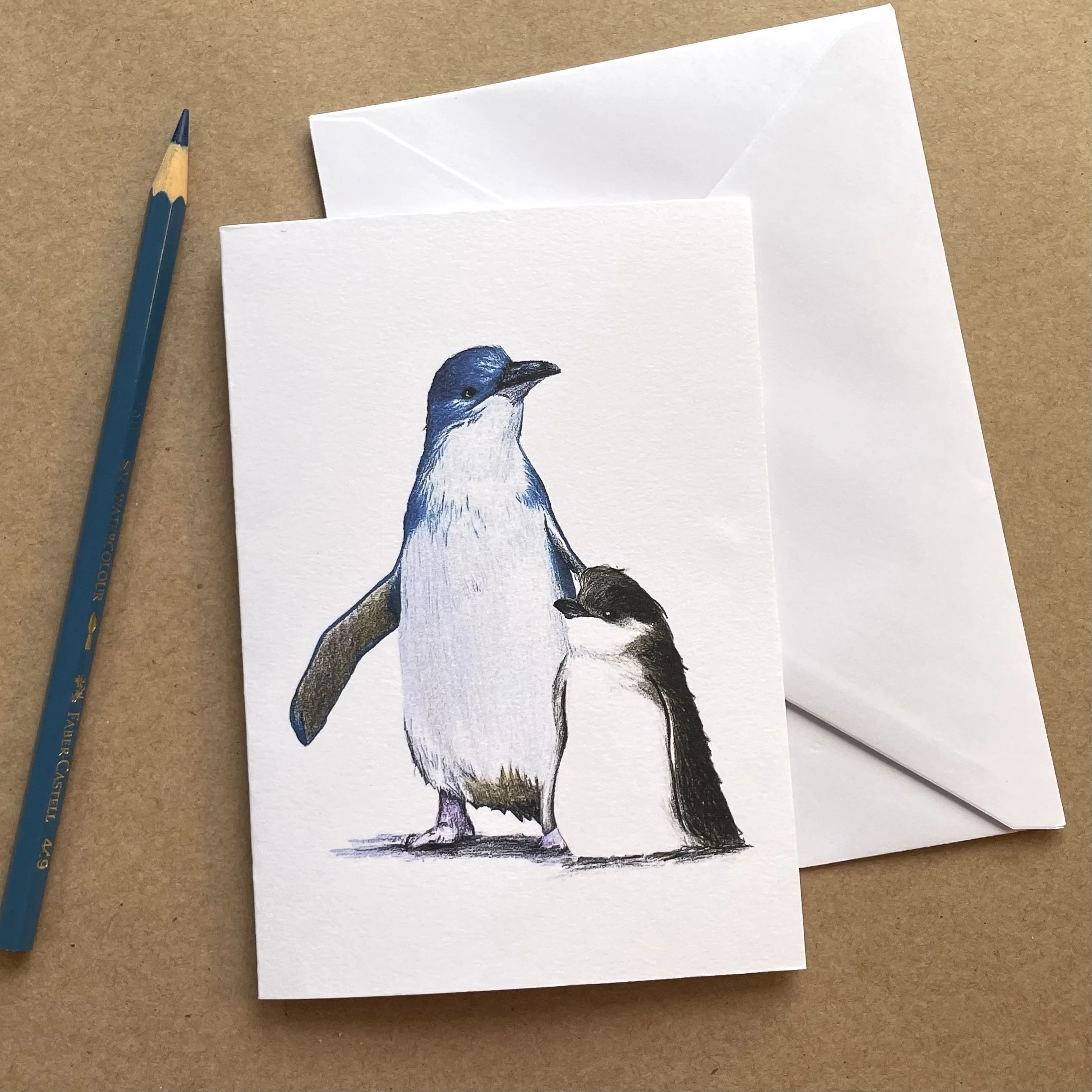 Blue Penguin Family -  New Zealand Greeting Card