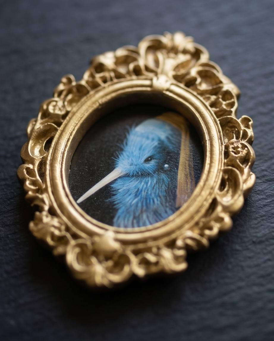 Kiwi with pearl earring hand made fridge magnet gift set nz souvenir