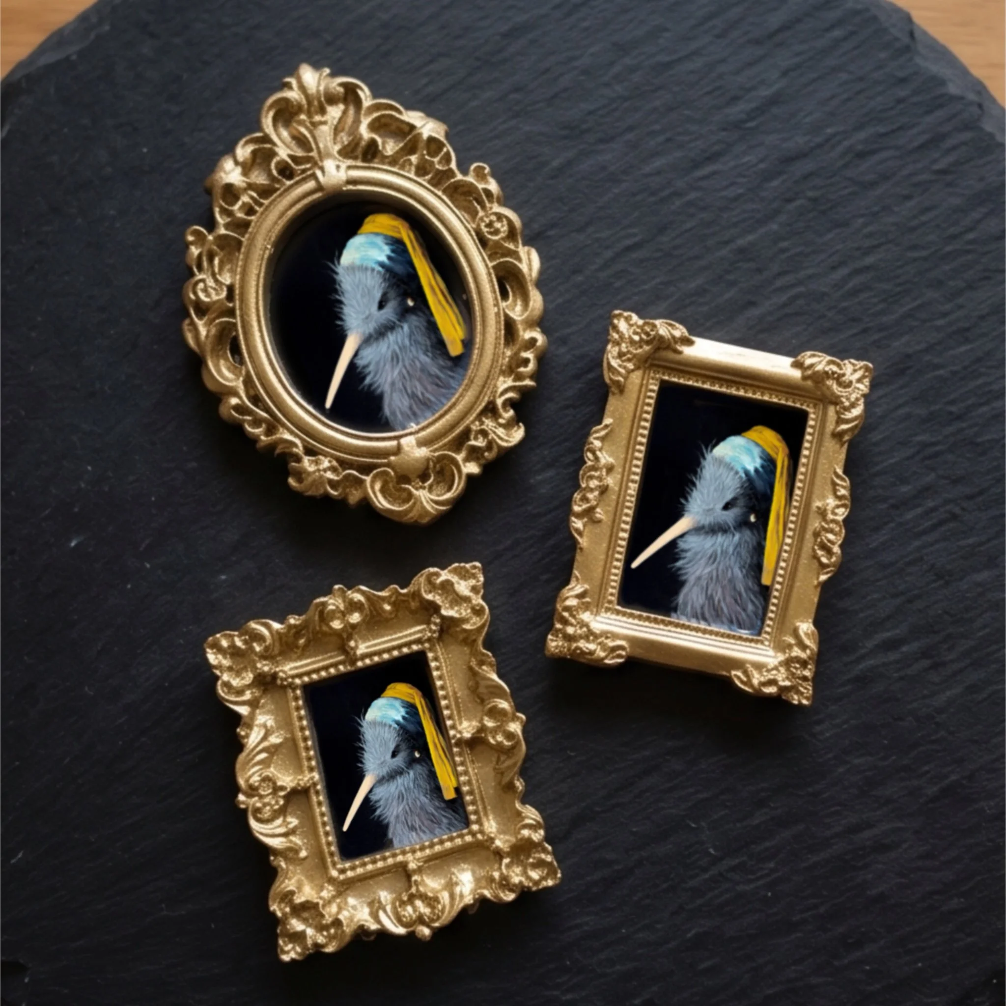 Kiwi with pearl earring hand made fridge magnet gift set nz souvenir