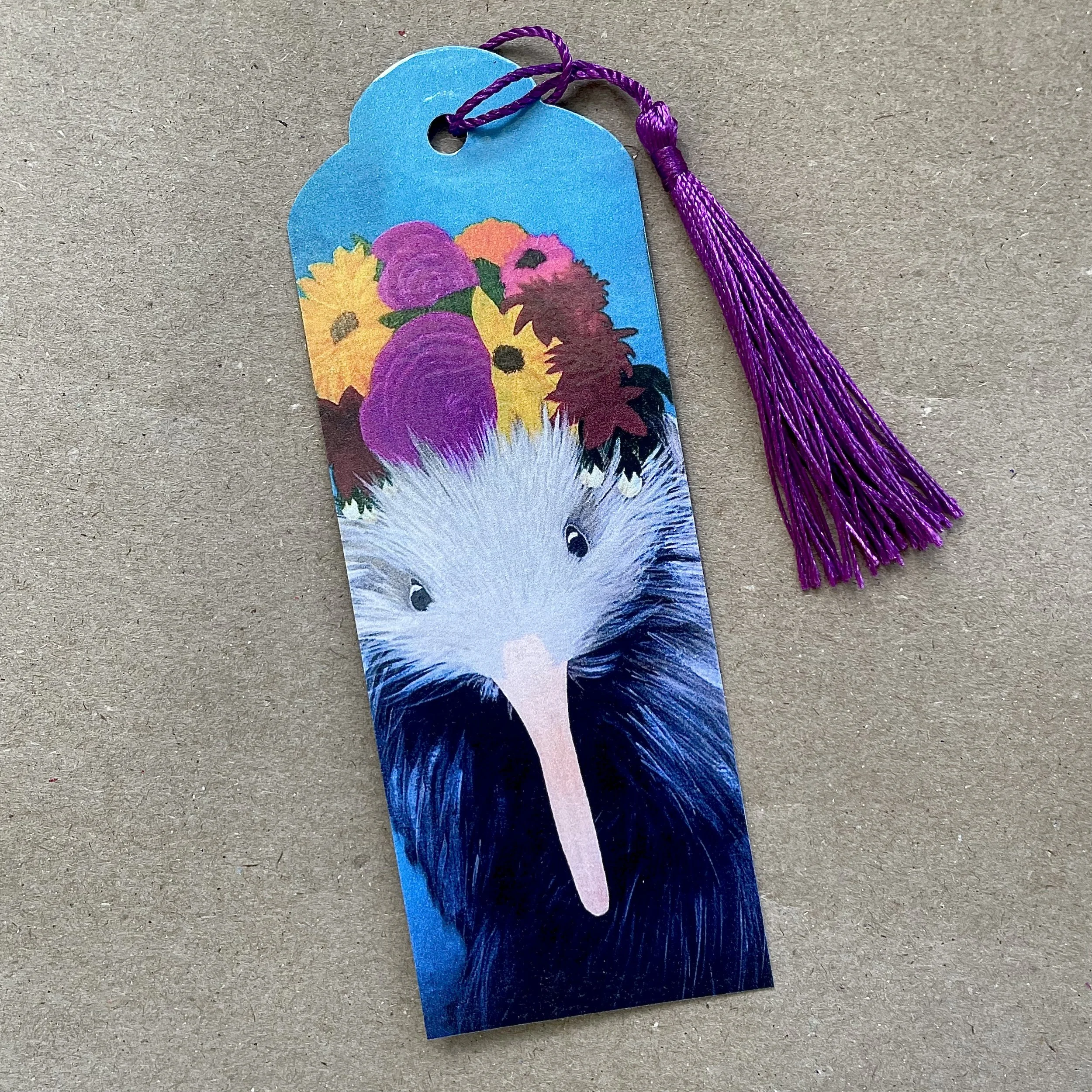 Handmade laminated Frieda Kahlo Kiwi bookmark with tassel designed in Picton New Zealand – native NZ souvenir gift for book lovers