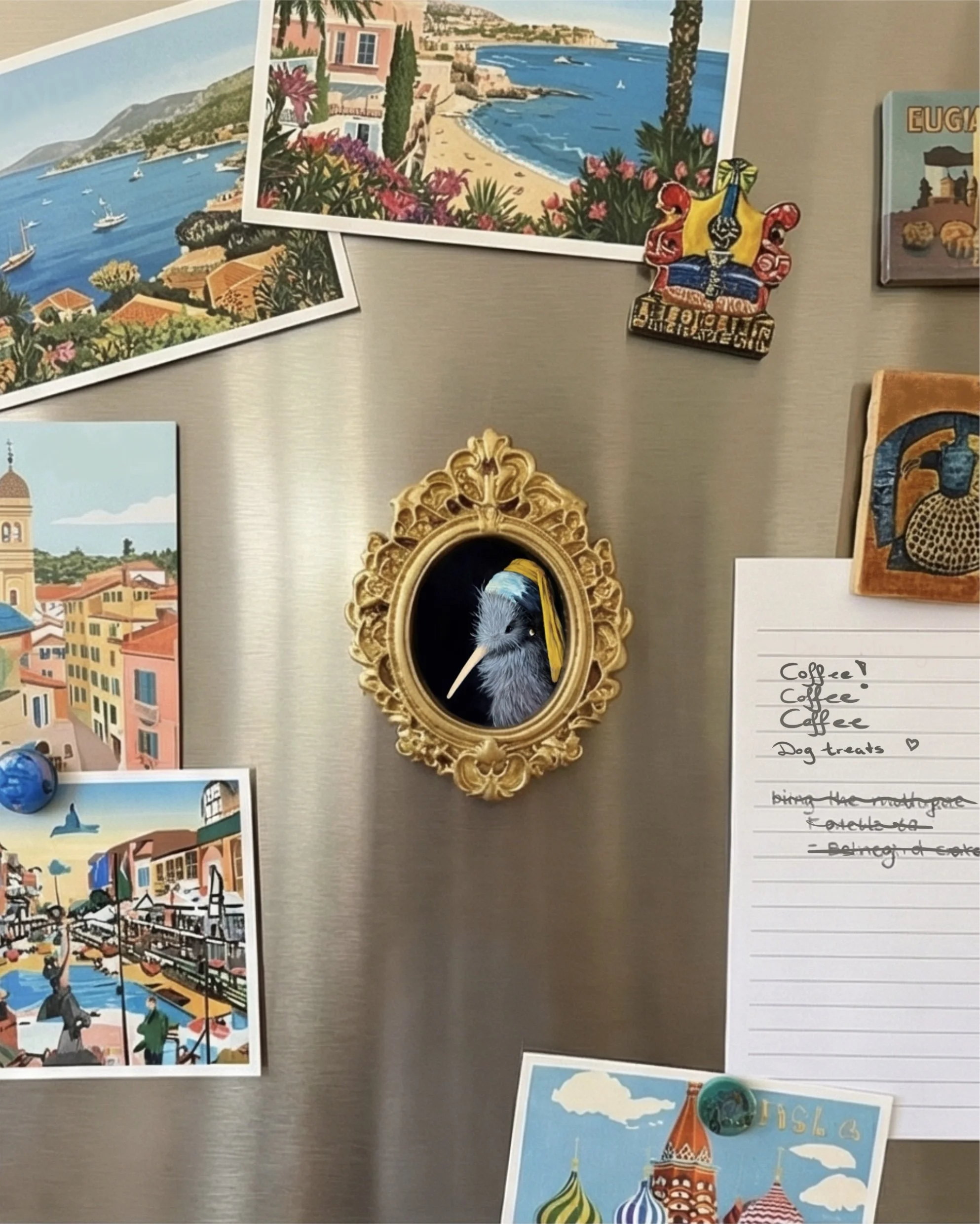 Kiwi with Pearl Earring Fridge Magnet – Handmade New Zealand Souvenir