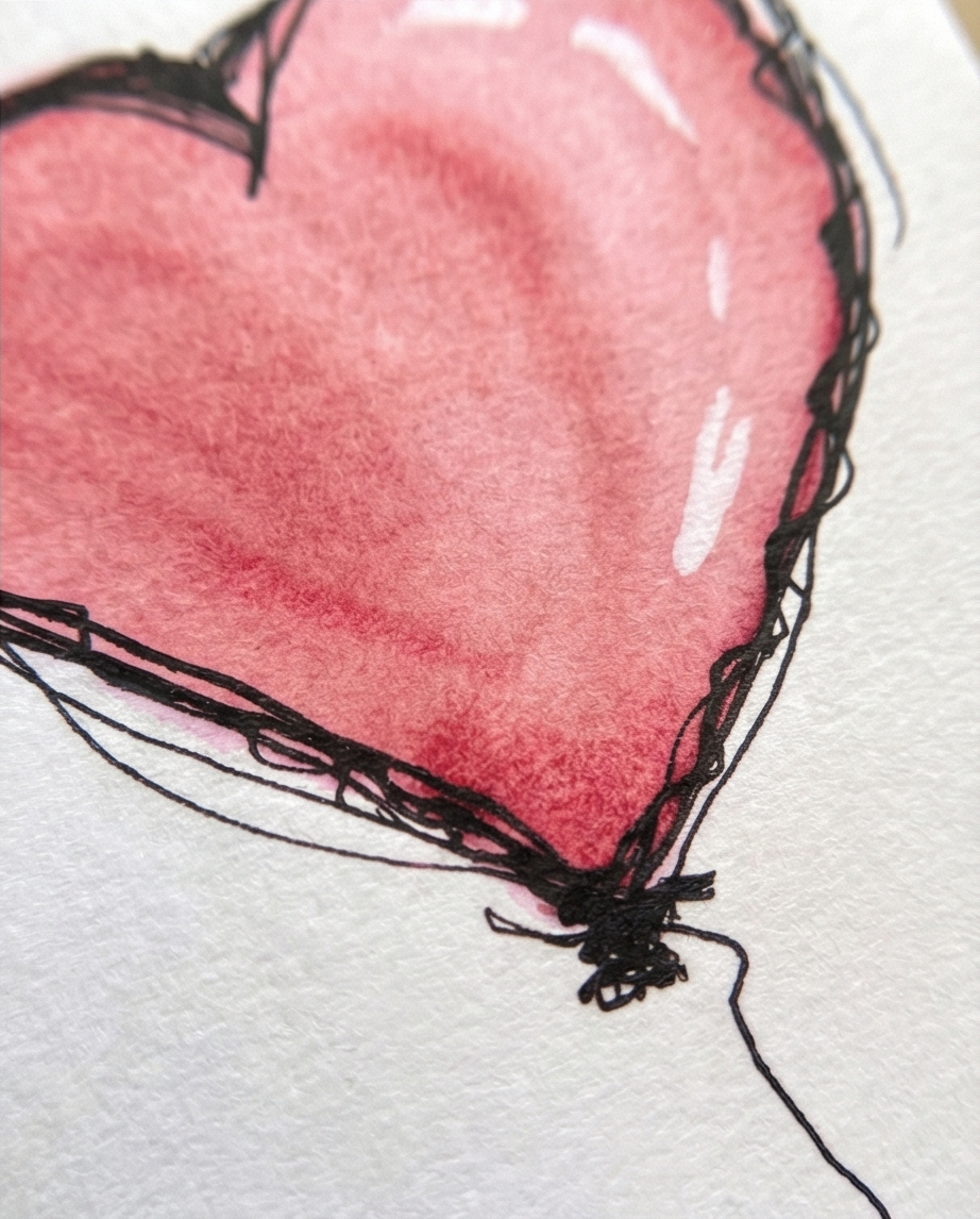 Water colour heart balloon NZ souvenir greeting card