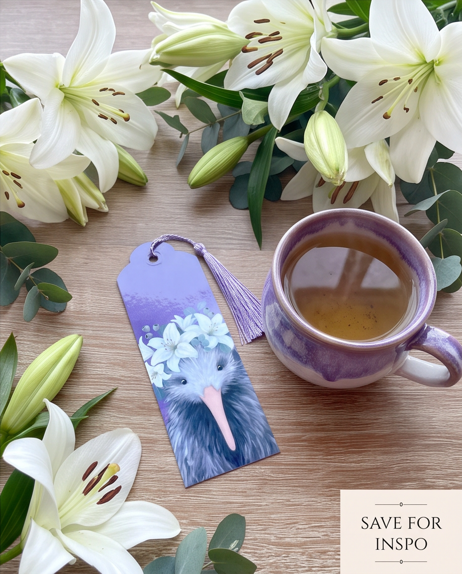 Handmade laminated New Zealand native bird bookmark with tassel designed in Picton Marlborough Sounds